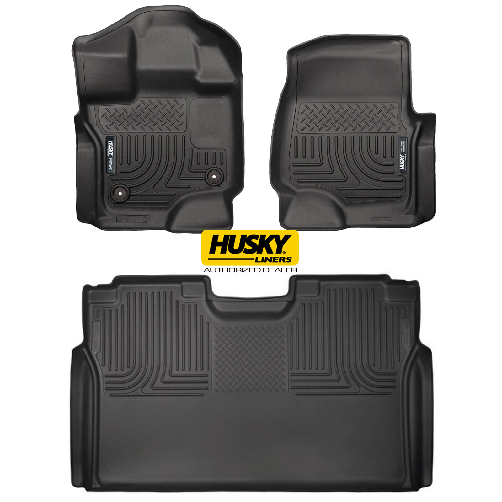 HUSKY WeatherBeater Front Rear Floor Mats for 15-22 FORD F-150 Crew Cab Black