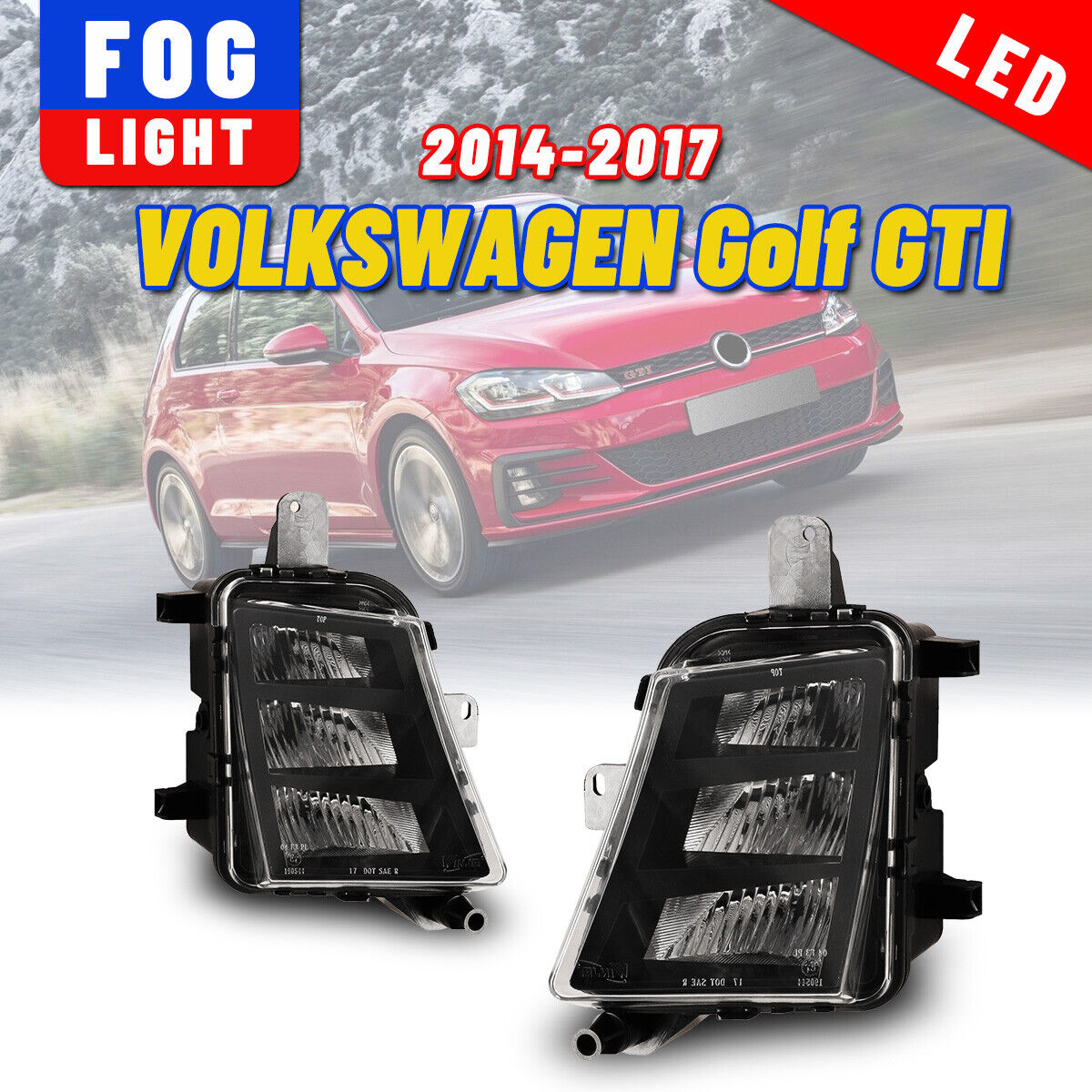 LED Fog Lights for 2014-2017 Volkswagen Golf GTI Driving Lamps Replace Clear Set
