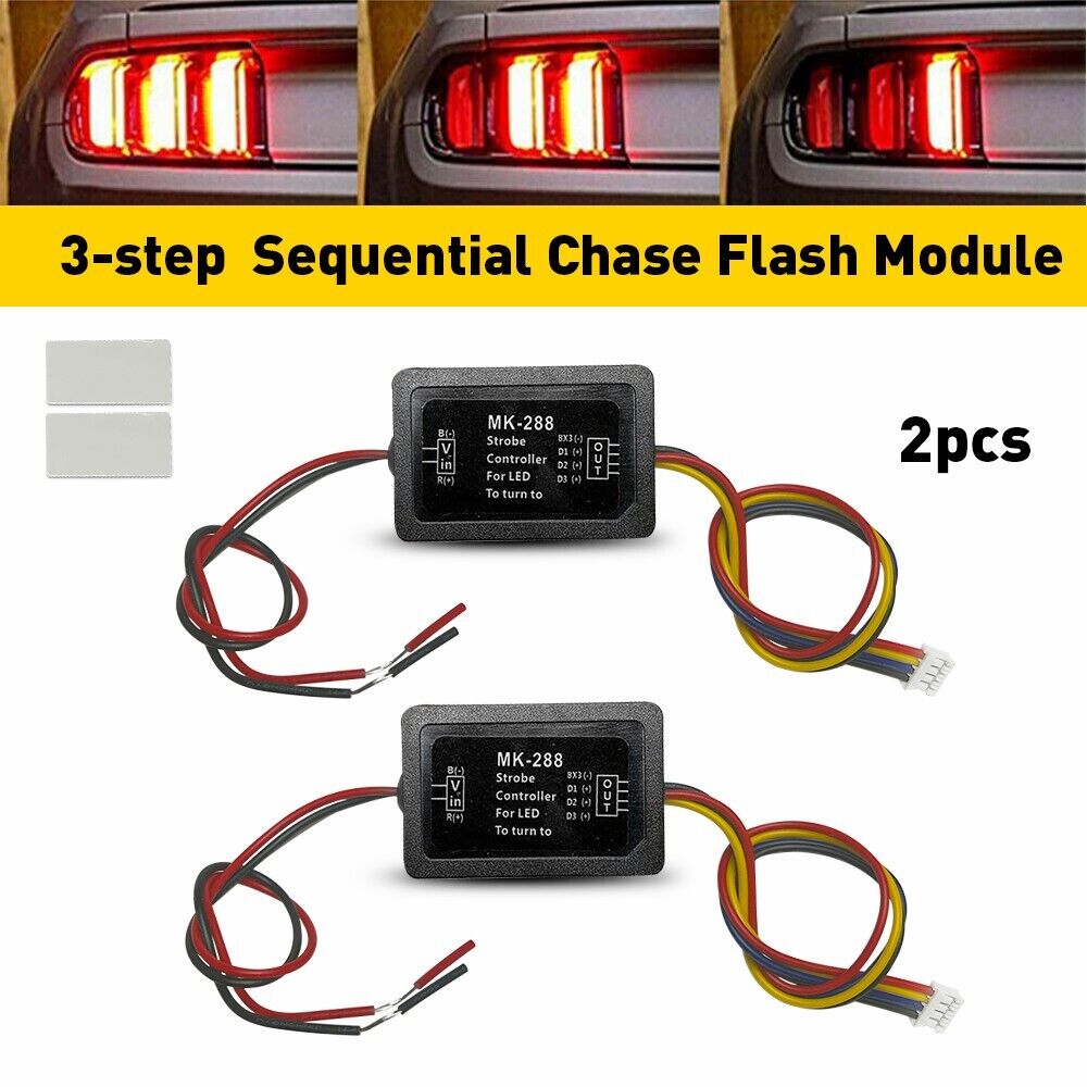 2Pcs 3-Step Sequential Flow Semi Dynamic Chase Flash Tail Light Module Boxes USA
