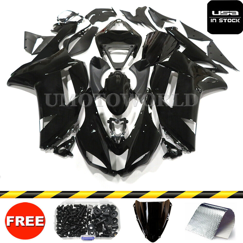 Gloss Black Fairing Kit for Kawasaki Ninja ZX6R 636 2007 2008 ABS Bodywork +Bolt
