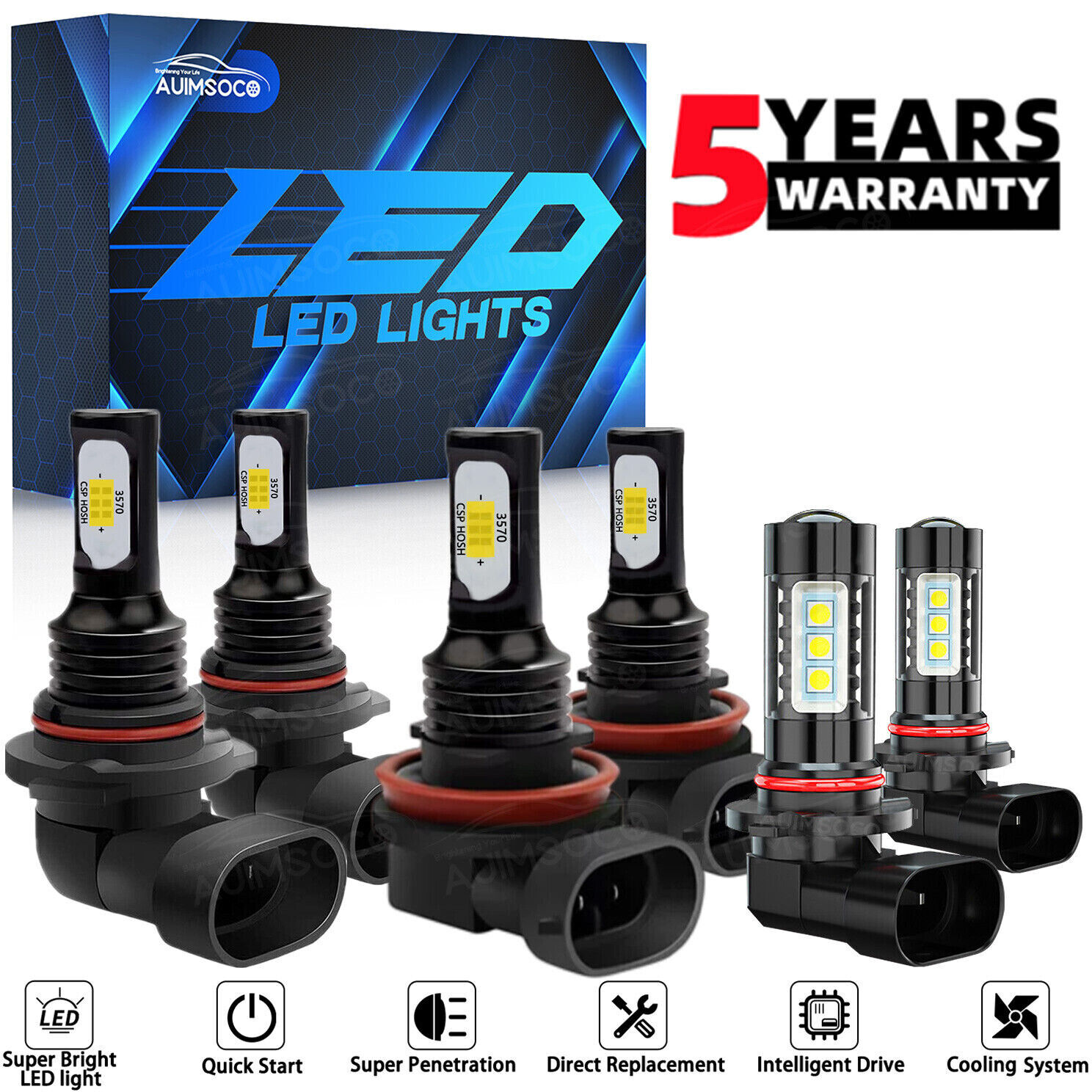 For Subaru WRX 2015 2016 2017 2018 6X LED Headlight Bulbs Hi/Low Beam Fog Lights