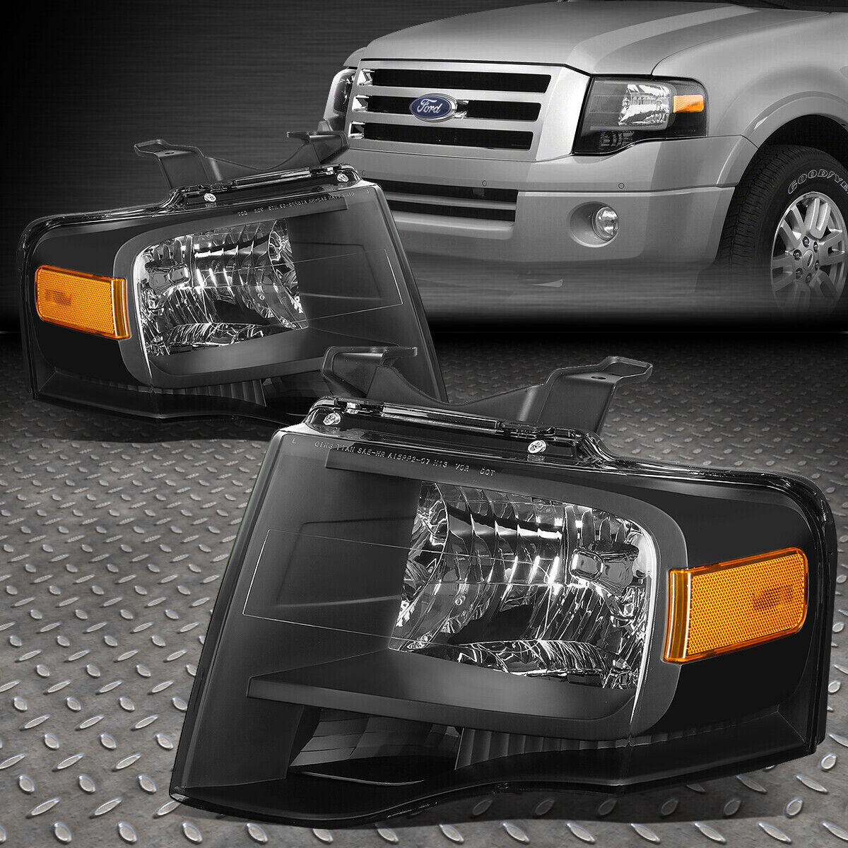 FOR 07-14 FORD EXPEDITION BLACK HOUSING AMBER CORNER HEADLIGHT REPLACEMENT LAMP