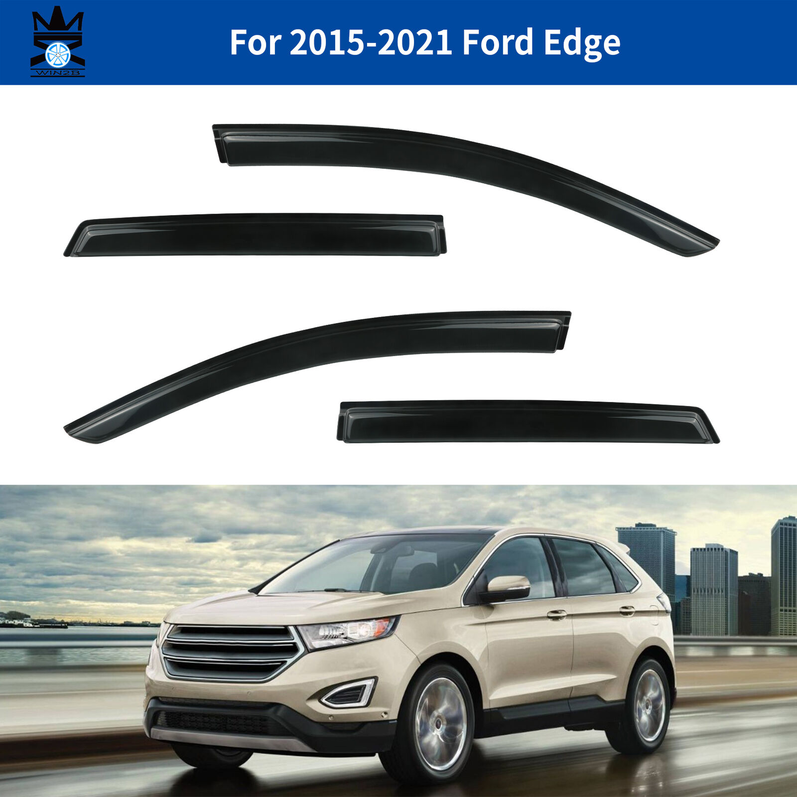 For 2015-2021 Ford Edge Window Visor Deflector Rain Guard 4-Piece Set