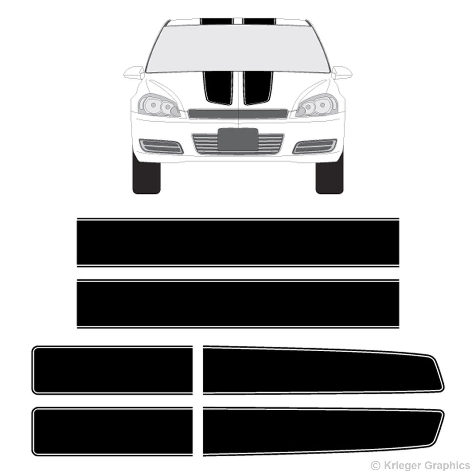 EZ Rally Racing Stripes 3M Vinyl Stripe Graphic Decals for Chevy Impala 