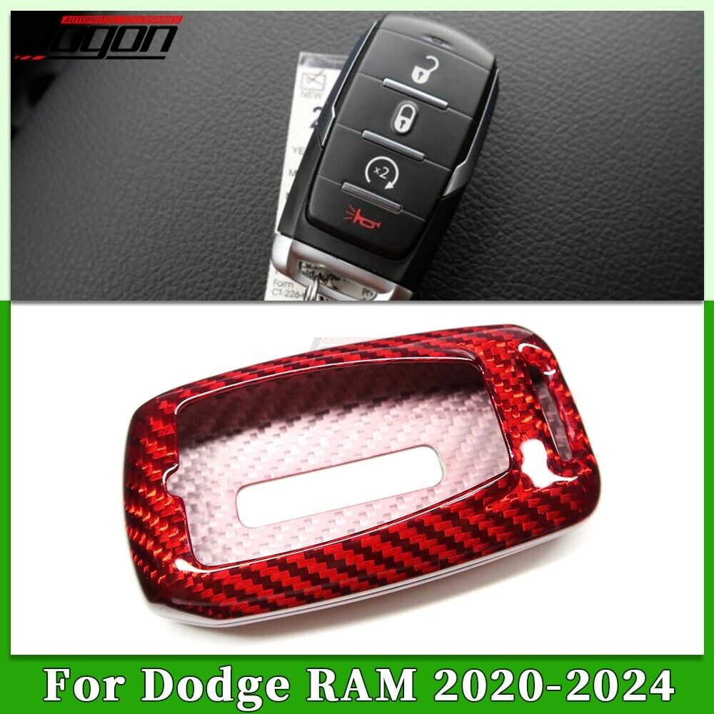 Red Carbon Remote Key Fob Cover Protector Case For Dodge Ram 1500 TRX Rebel 19+
