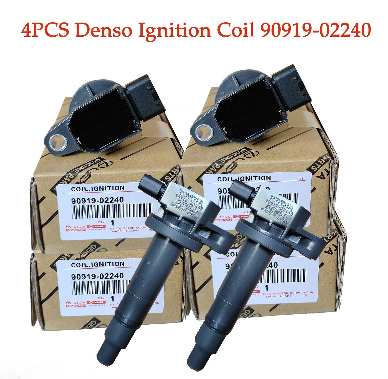 4PCS Ignition Coils 90919-02240 Denso 673-1306 For Toyota Corolla Yaris Prius