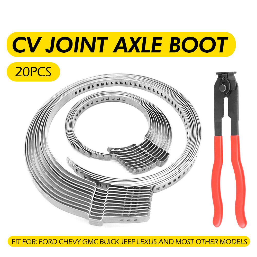 Universal Adjustable Axle CV Boot Joint Crimp Clamps W/ Clamp Tool Pliers 20X