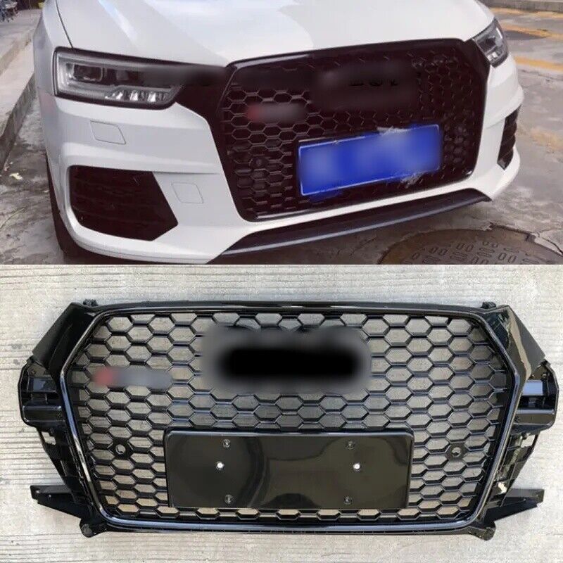 Black Front Bumper Grille For Audi Q3 SQ3 2016-2018 Update To RSQ3
