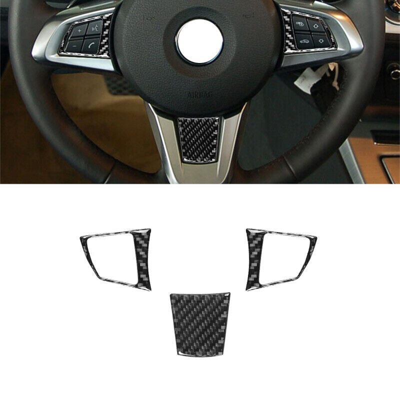 3pcs Carbon Fiber Interior Steering Wheel Button Cover Trim For BMW Z4 E89 09-16