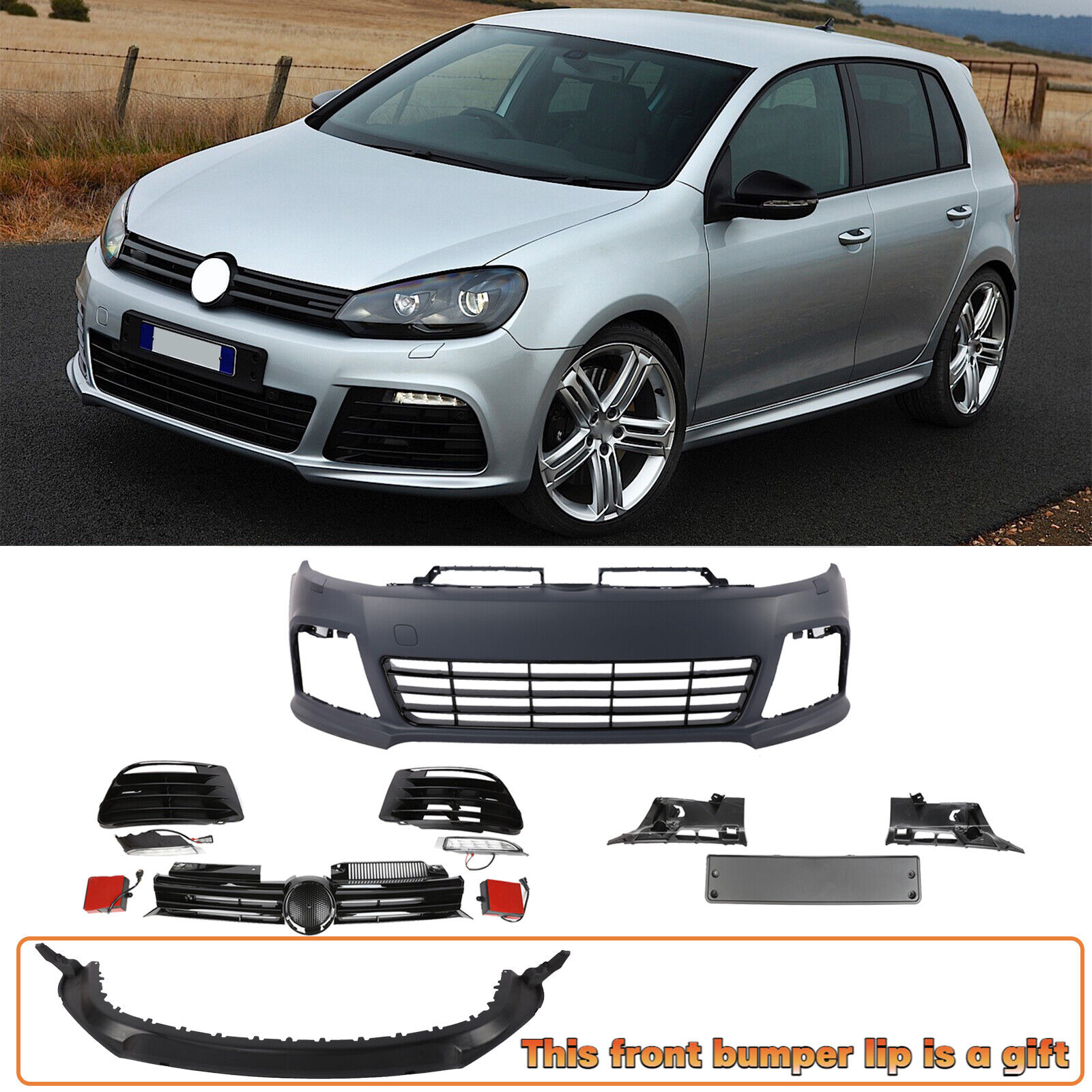 R20 Style Bumper W/ Front Lip W/ LED DRLs  W/ Grille for Volkswagen Golf 6 12-13