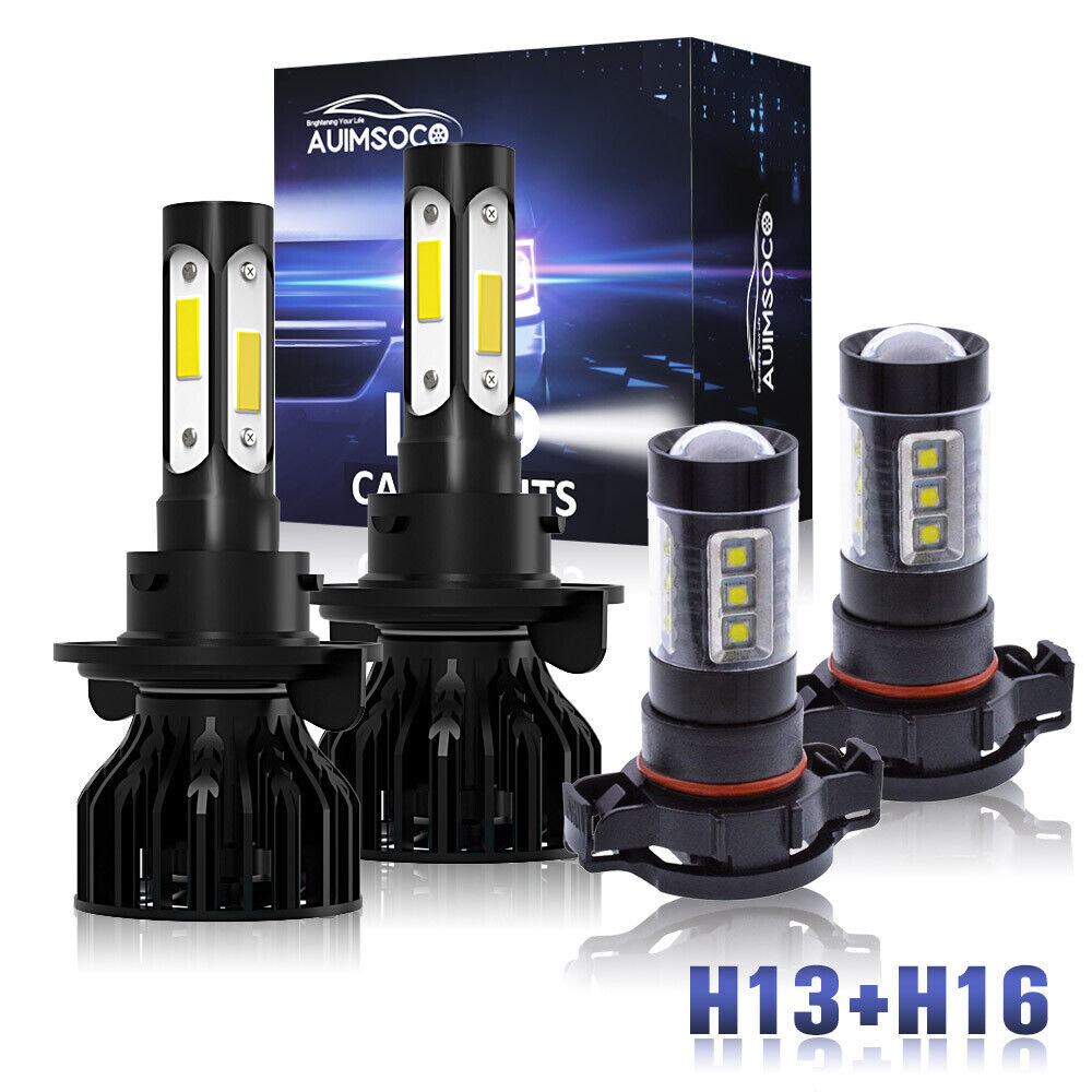 For GMC	Yukon 2007-2014 4 LED Headlight Combo High Low Beam Fog Light Bulbs Kit