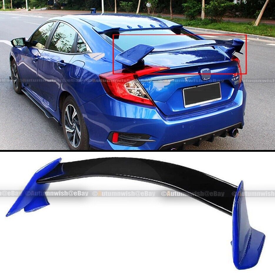 For 16-21 Civic 4Dr Sedan 2 Tone Painted Blue & Black Type R Style Wing Spoiler