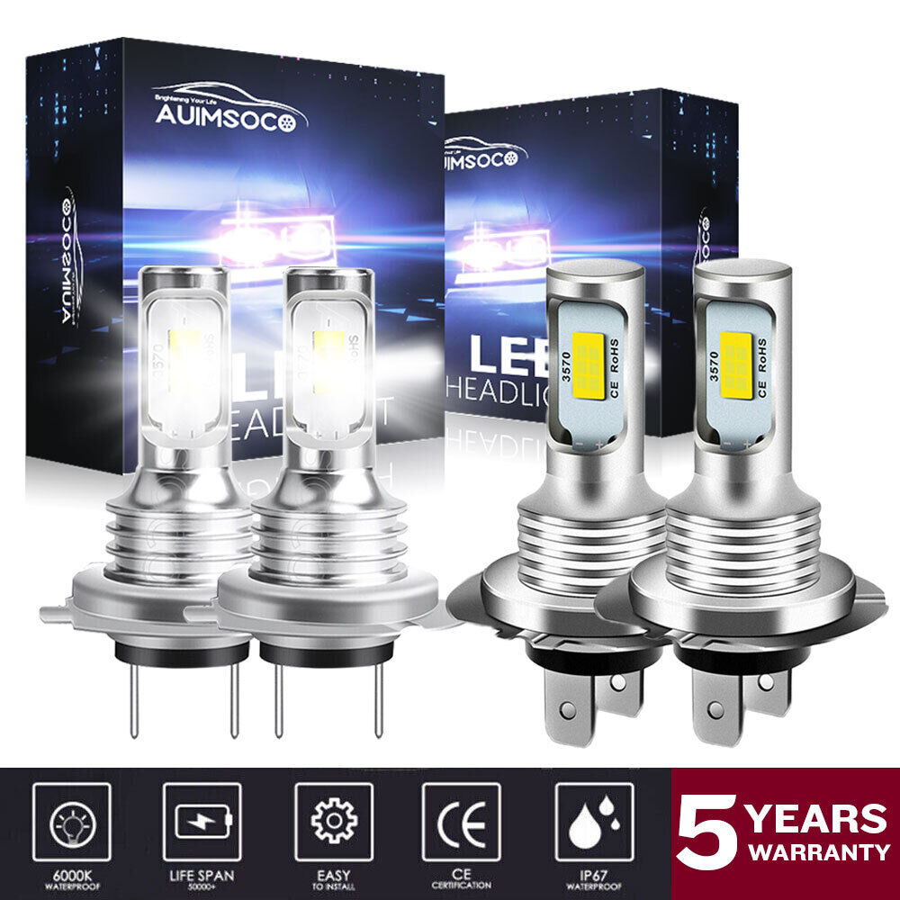 Combo 4pcs H7 Led Headlight Hi/Lo Beam Bulbs 6000K For Kia Soul 2014-2019 White