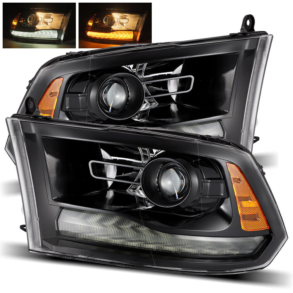 For 10-18 Ram 1500/2500/3500 Full Polished Black Projector Headlights Upgrade
