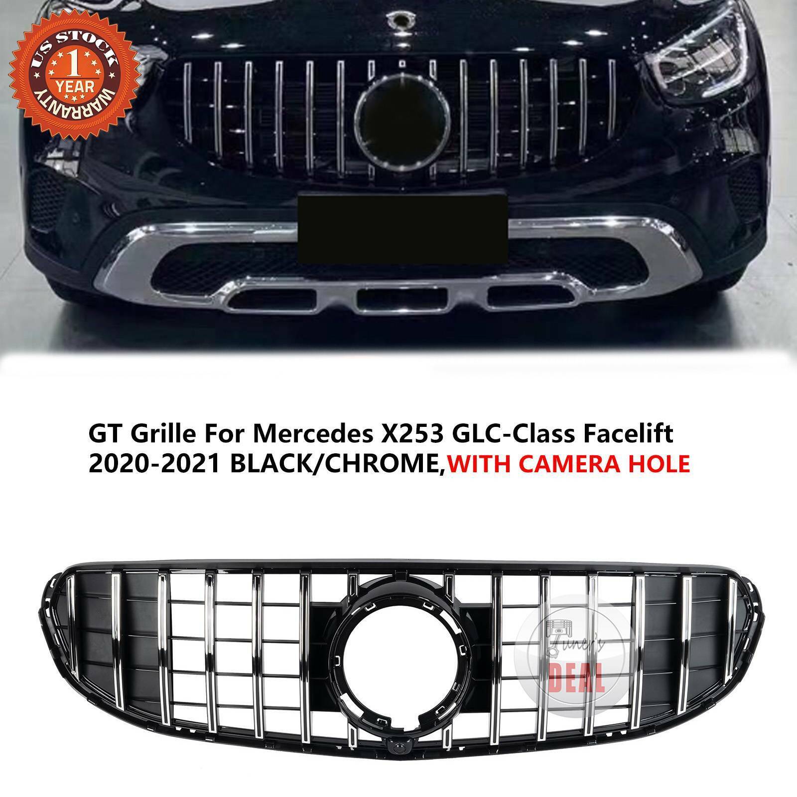 Black GT Panamericana Grille For Mercedes GLC-Class X253 2020-2021 Chrome