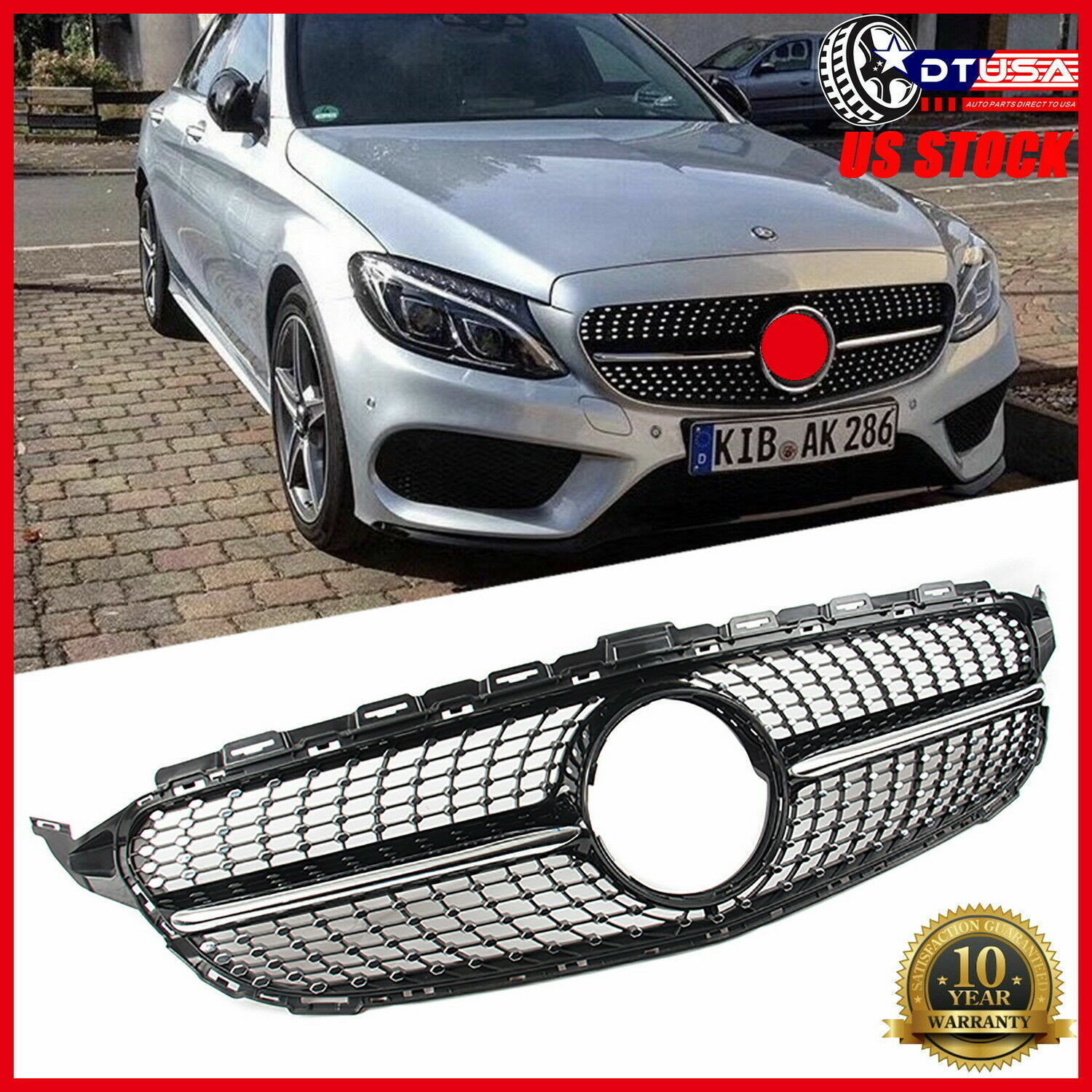 C63 AMG Diamond Grill Grille for Mercedes-Benz W205 C200 C300 14-18
