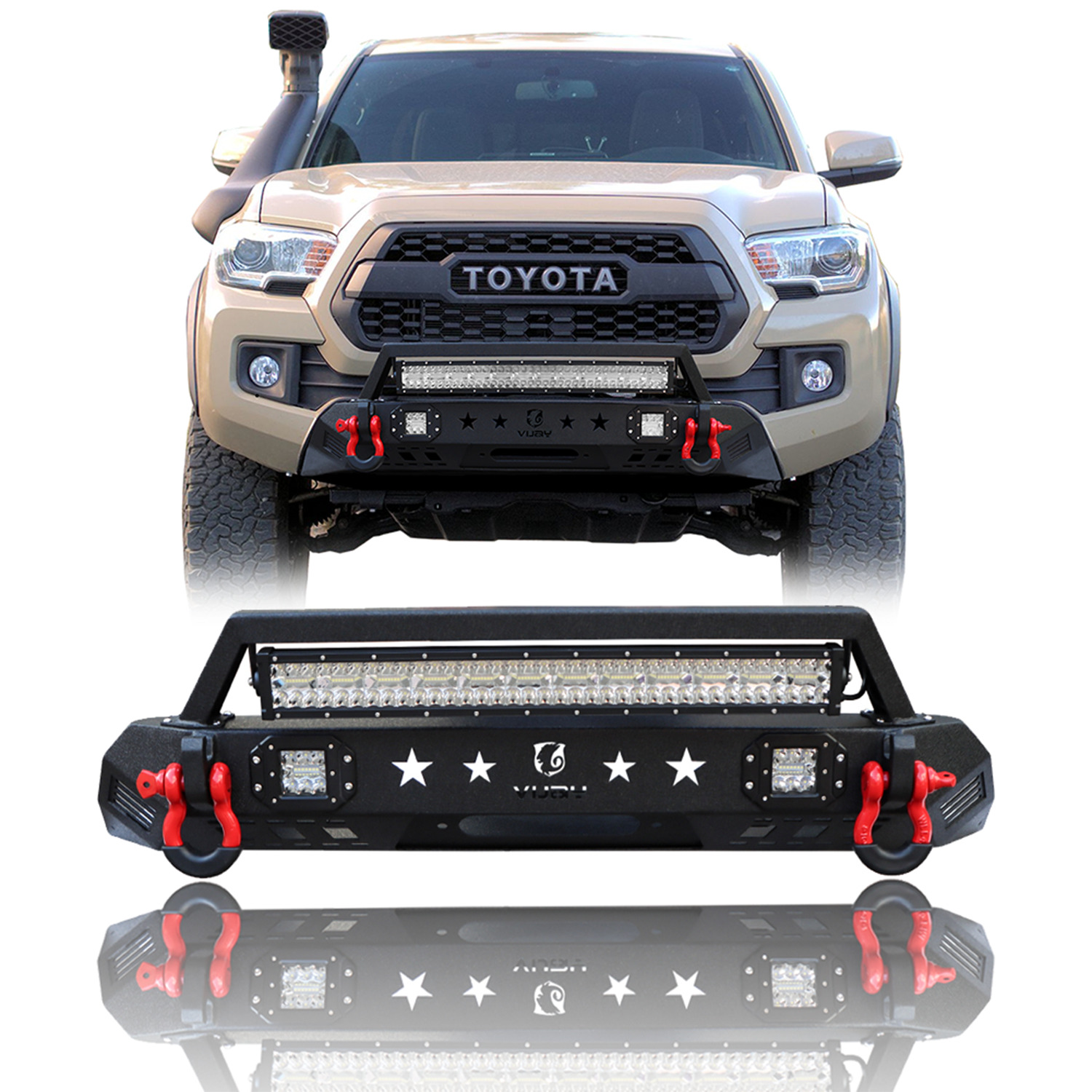 Vijay Stubby Steel Front Bumper For 2016-2022 Toyota Tacoma W/Winch Plate&Lights