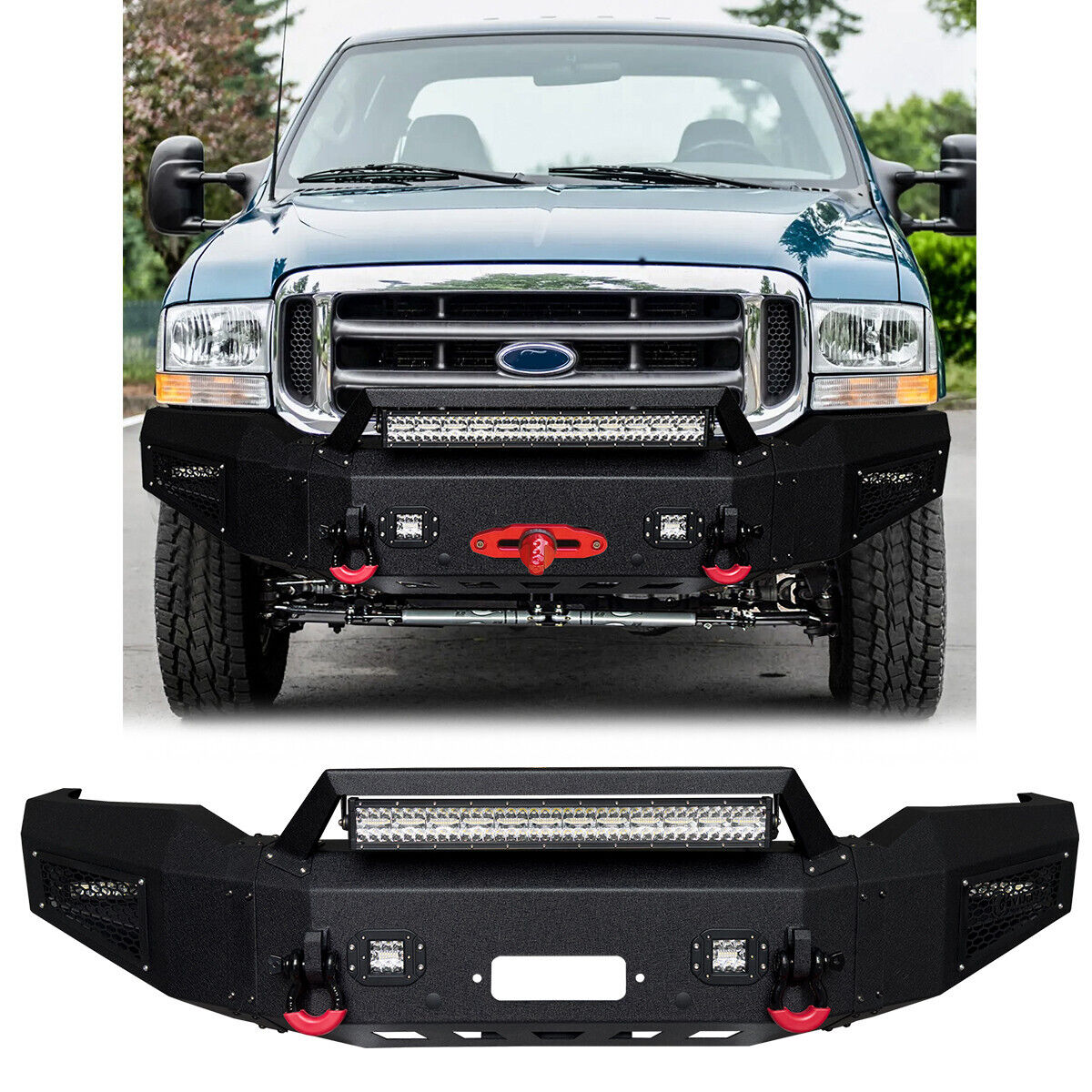 Vijay Fits 1999-2004 Ford F250 F350 Front Bumper with Winch Plate and Lights