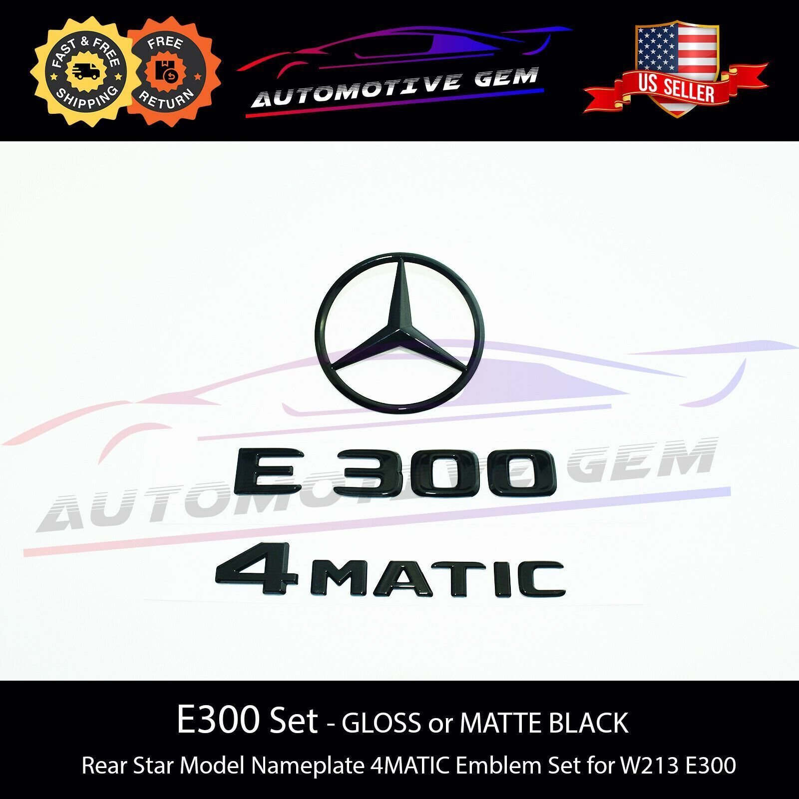 E300 4MATIC Rear Star Emblem Black Letter Badge Logo Set for AMG Mercedes W213