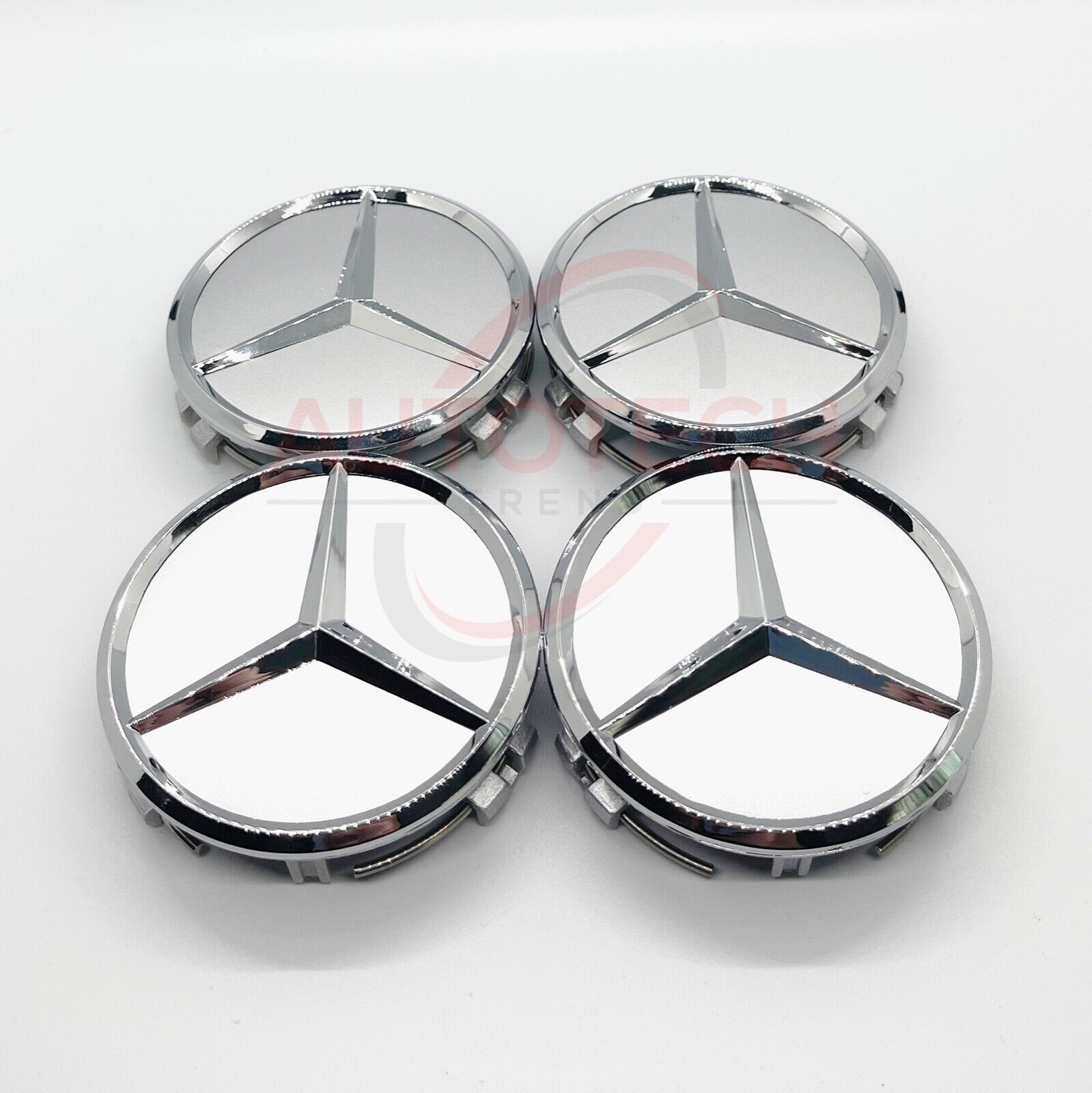 Set of 4 Mercedes-Benz Silver/Chrome Wheel Center Caps - 75MM AMG WREATH