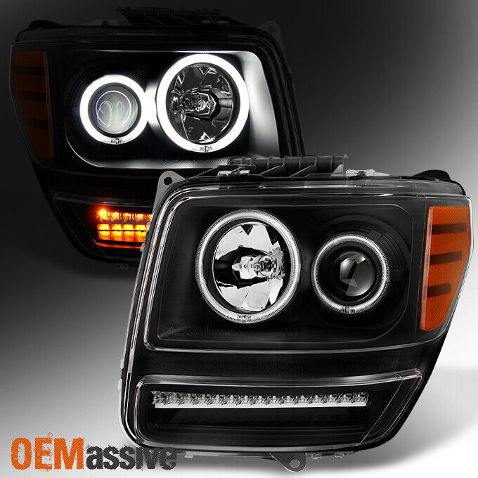Fit 2007-2012 Dodge Nitro Dual CCFL Halo Black LED Signal Projector Headlights