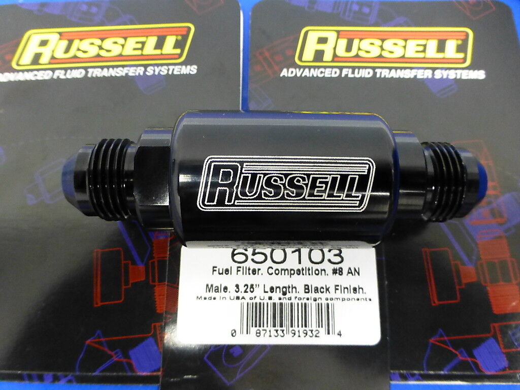 Russell 650103 Competition Fuel Filter AN8 -8 8AN # 8 Male  Black Anodized