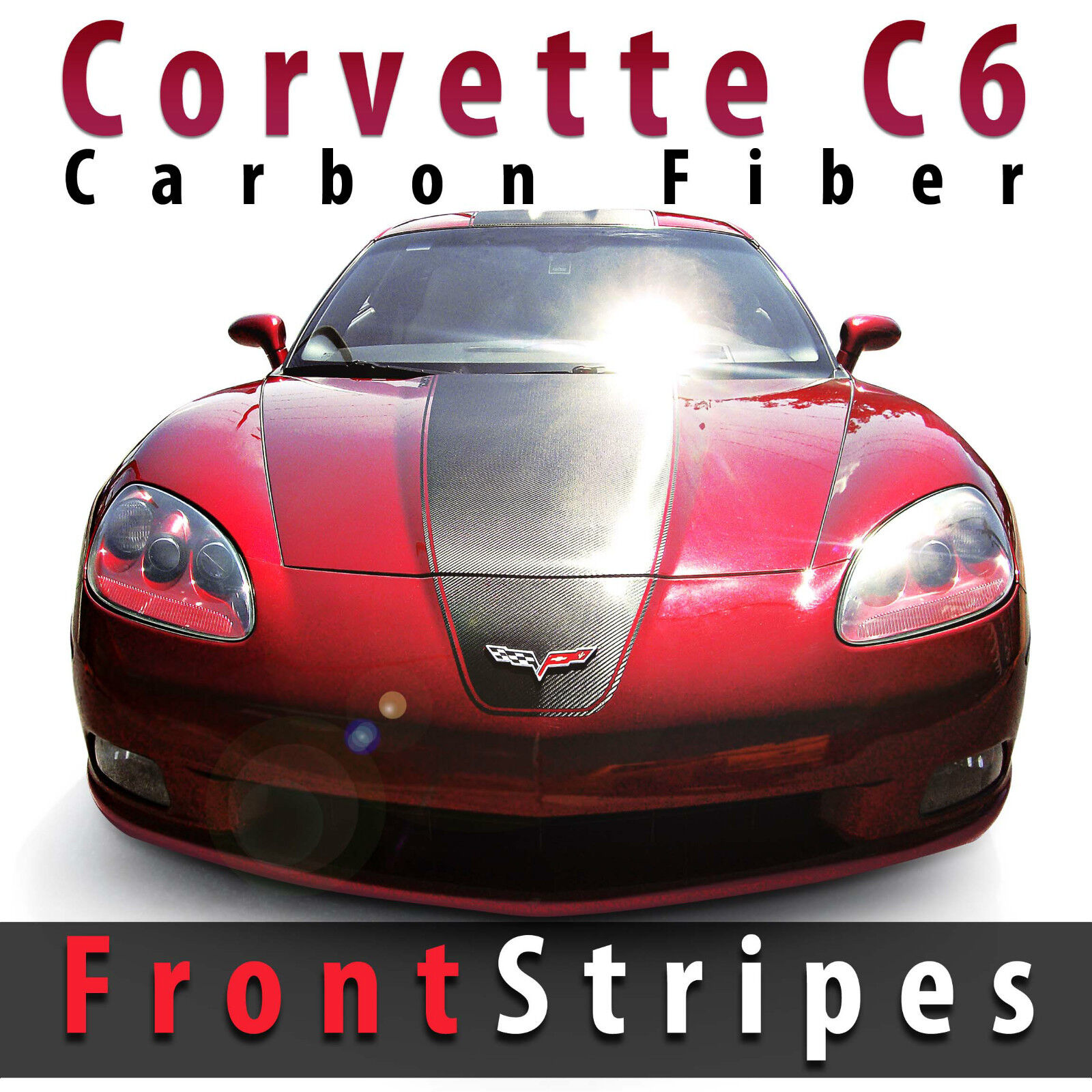 3D carbon front racing stripes pre-cut decal set for Chevrolet Corvette C6 05-13