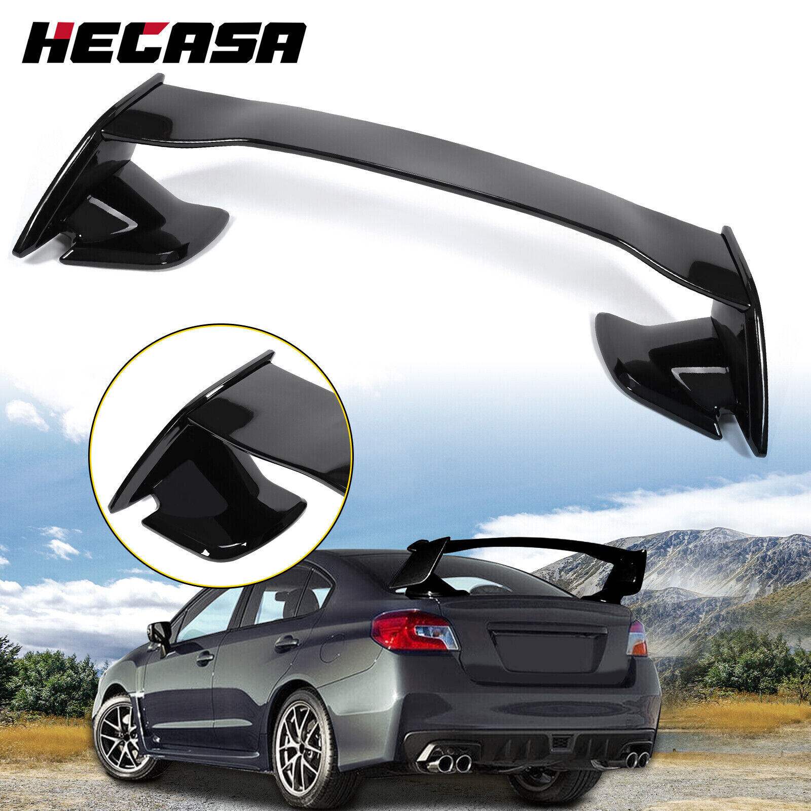 HECASA Glossy Black Rear Trunk Lip Spoiler Wing For Subaru WRX STI 4DR 2015-2021