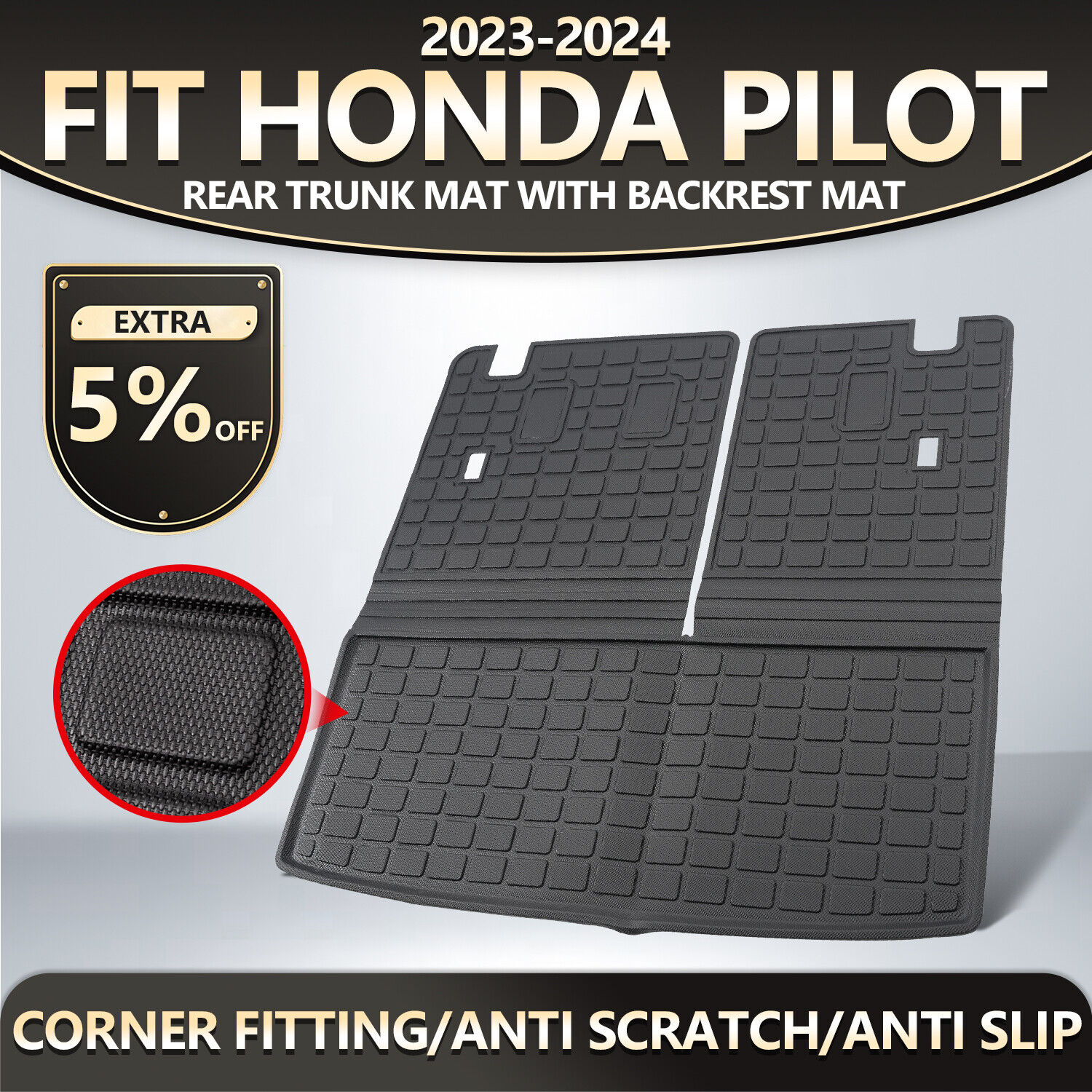 Floor Mats Cargo Trunk Liners Backrest Mats Anti-Slip For 2023-2024 Honda Pilot