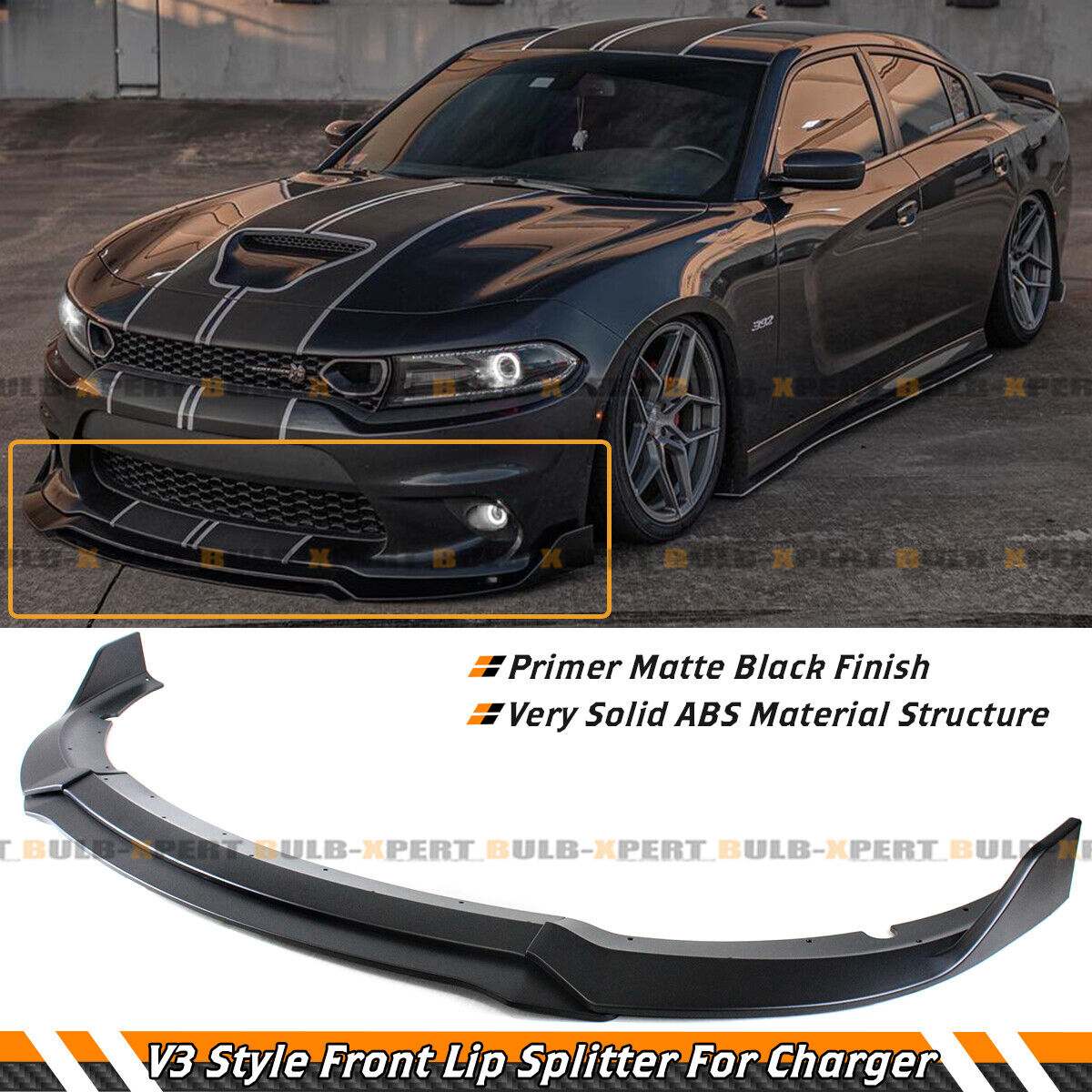 For 15-22 Dodge Charger SRT V3 Double Deck Matt Black Front Bumper Lip Splitter