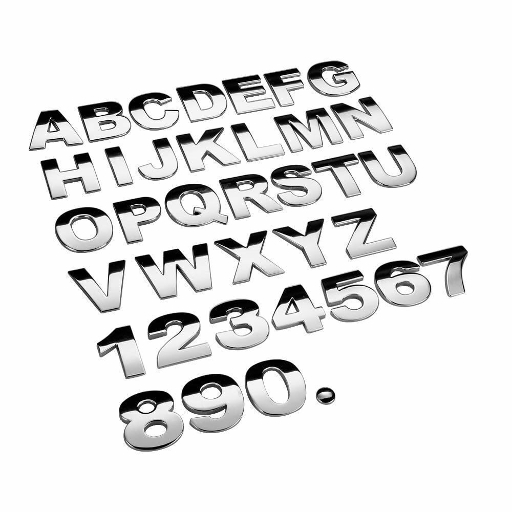 25mm Metal Emblem Chrome Silver Matte Black Car Sticker Letter Alphabet Number