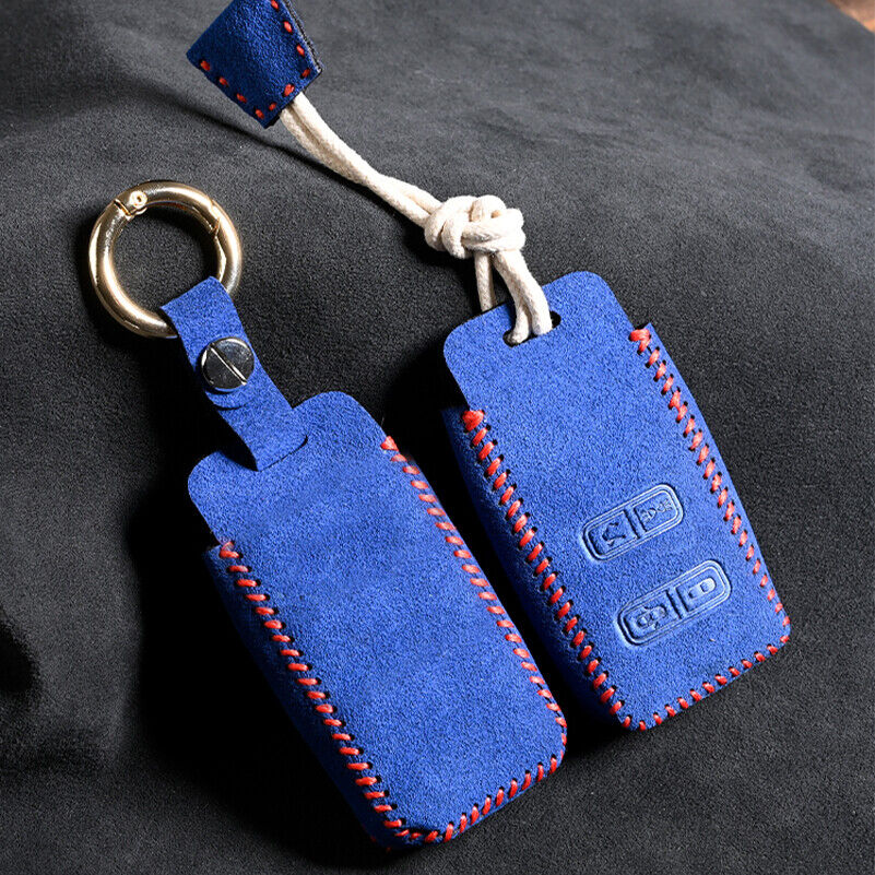 Blue Suede Leather Remote Smart Key Case Cover Fob Shell For Aston Martin DB9