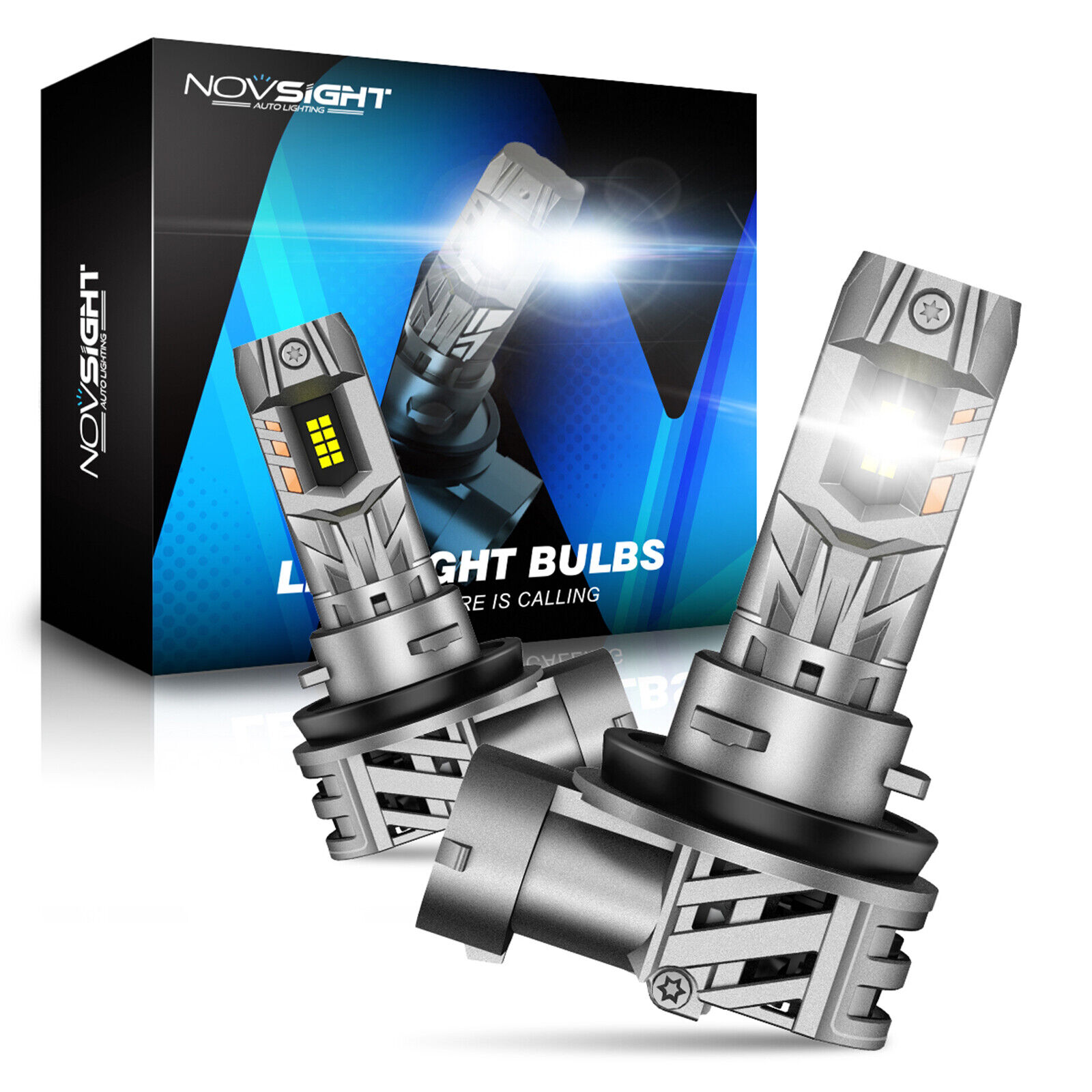 NOVSIGHT Pair 90W H11 LED Headlight Bulbs Kit High Low Beam 20000LM 6500k White