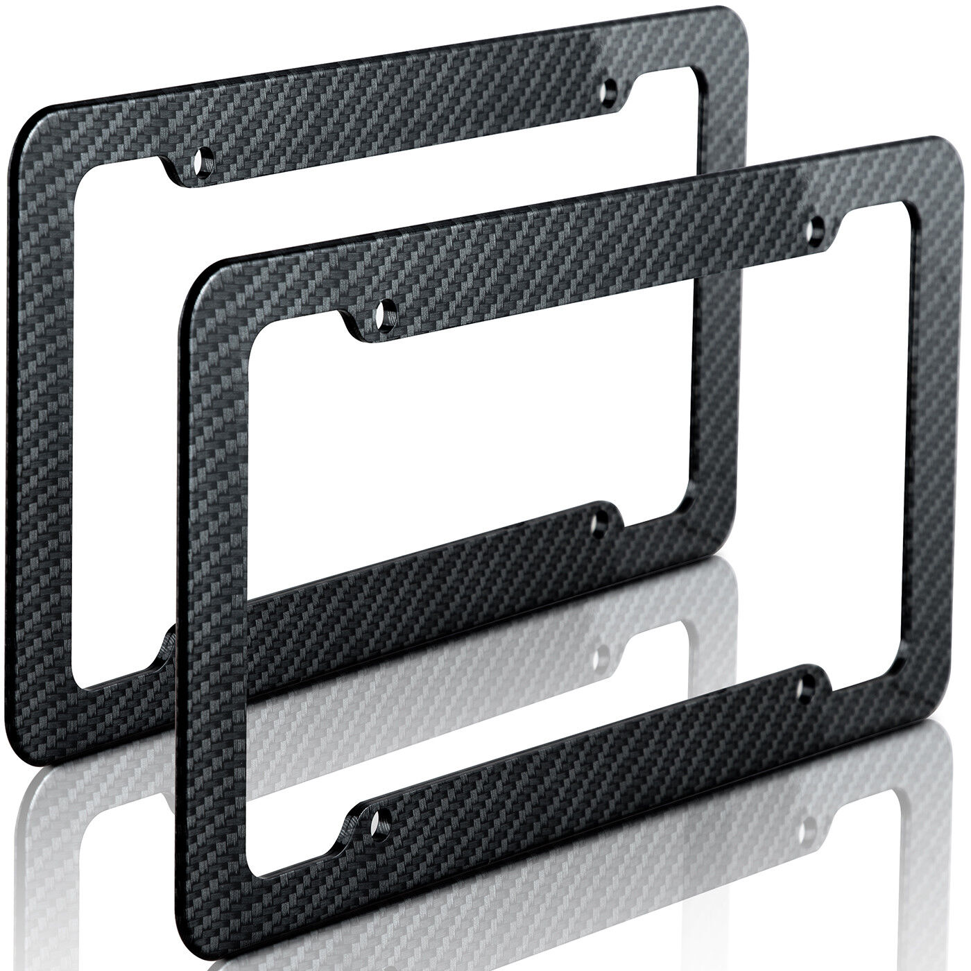 Plastic Carbon Fiber Style License Plate Frames Front & Rear Bracket 2pc Set