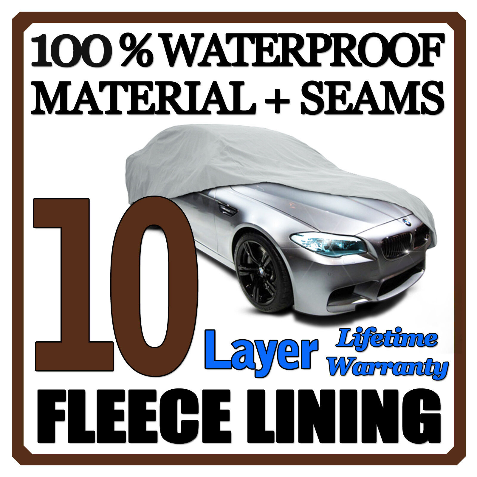 10 Layer Car Cover Breathable Waterproof Layers Outdoor Indoor Fleece Lining Fix