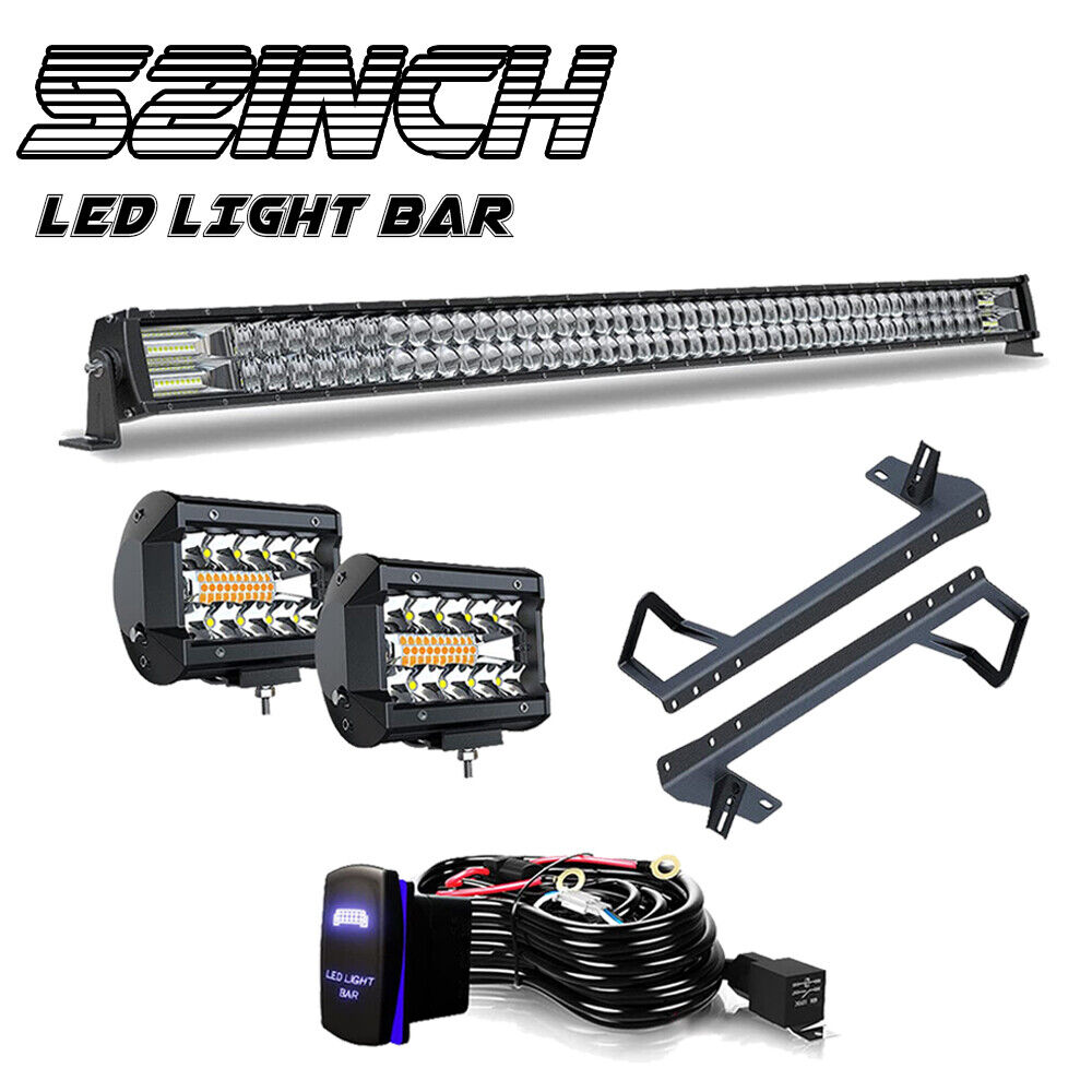 52\'\' 5D LED Light Bar+4\'\' LED Pods Strobe Fog Lamp For Jeep Wrangler JK 07-18