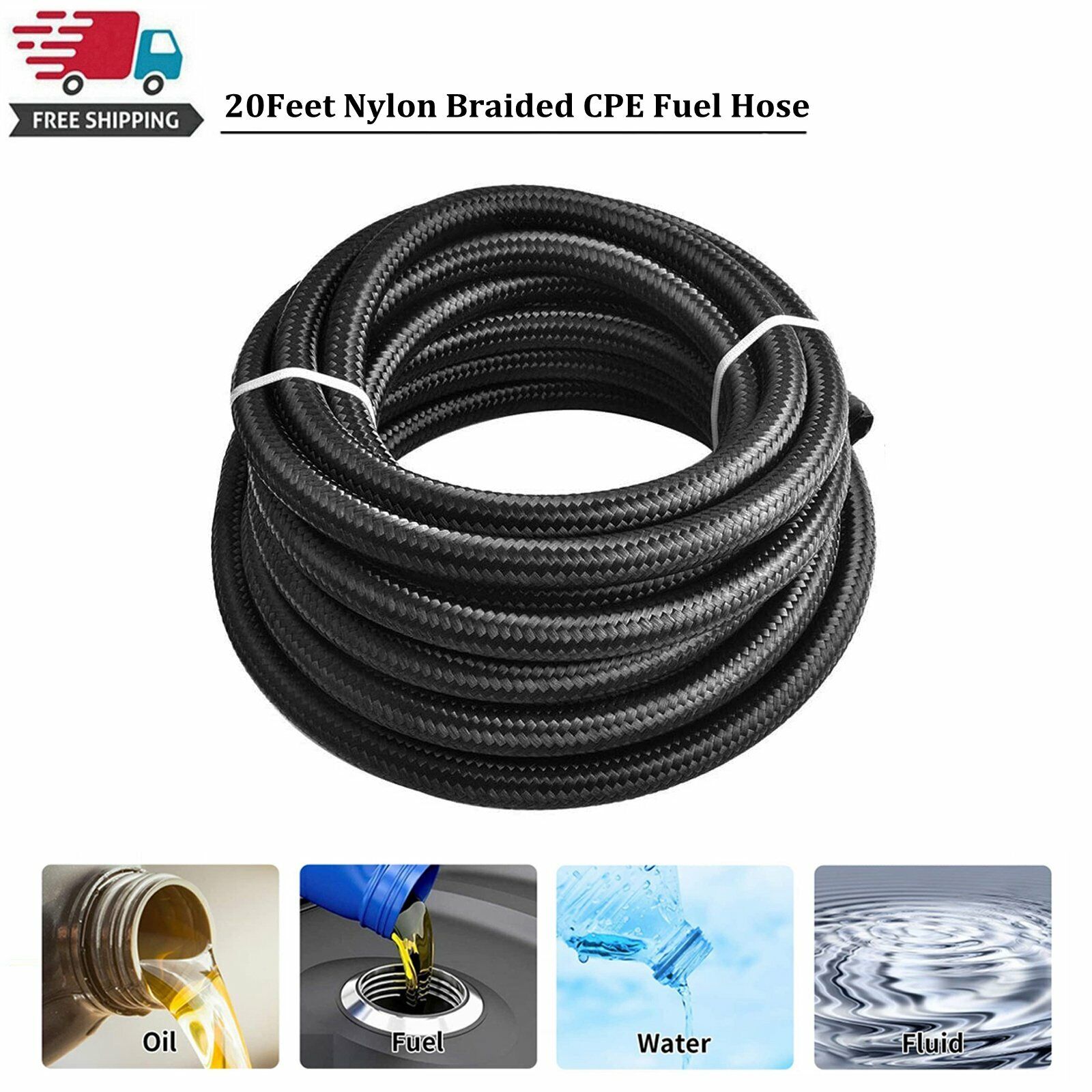 20 Feet Black AN6 Nylon & Stainless Steel Braided Fuel Oil Gas Line Hose -6AN