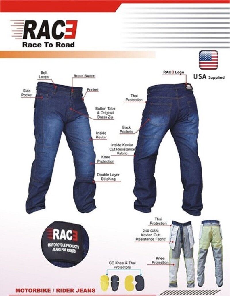 Men Motorcycle Motorbike Denim Jeans Trouser Protective Armored Lining sport 