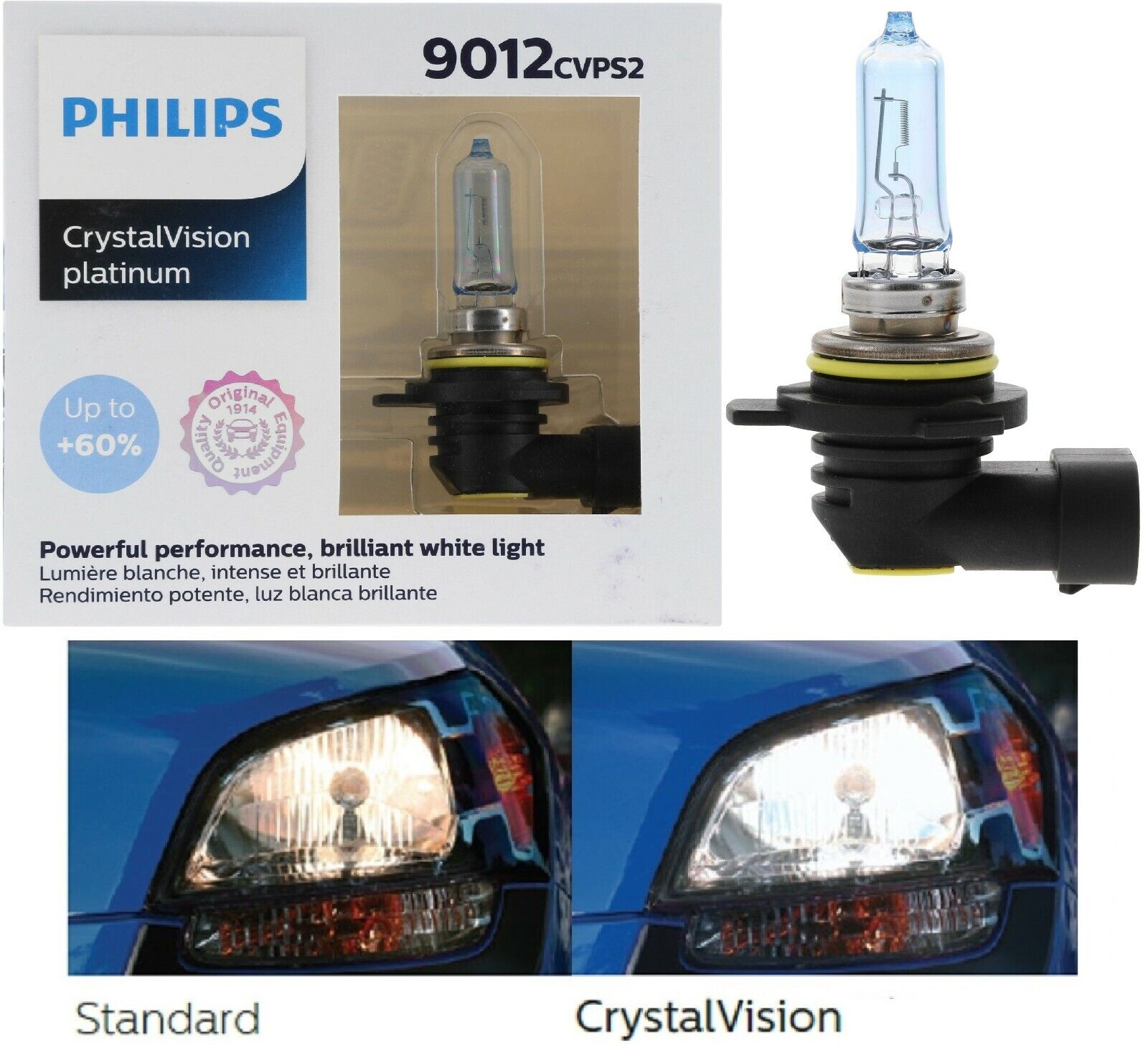 Philips Crystal Vision Platinum 9012 55W Two Bulbs Head Light Dual Beam Upgrade