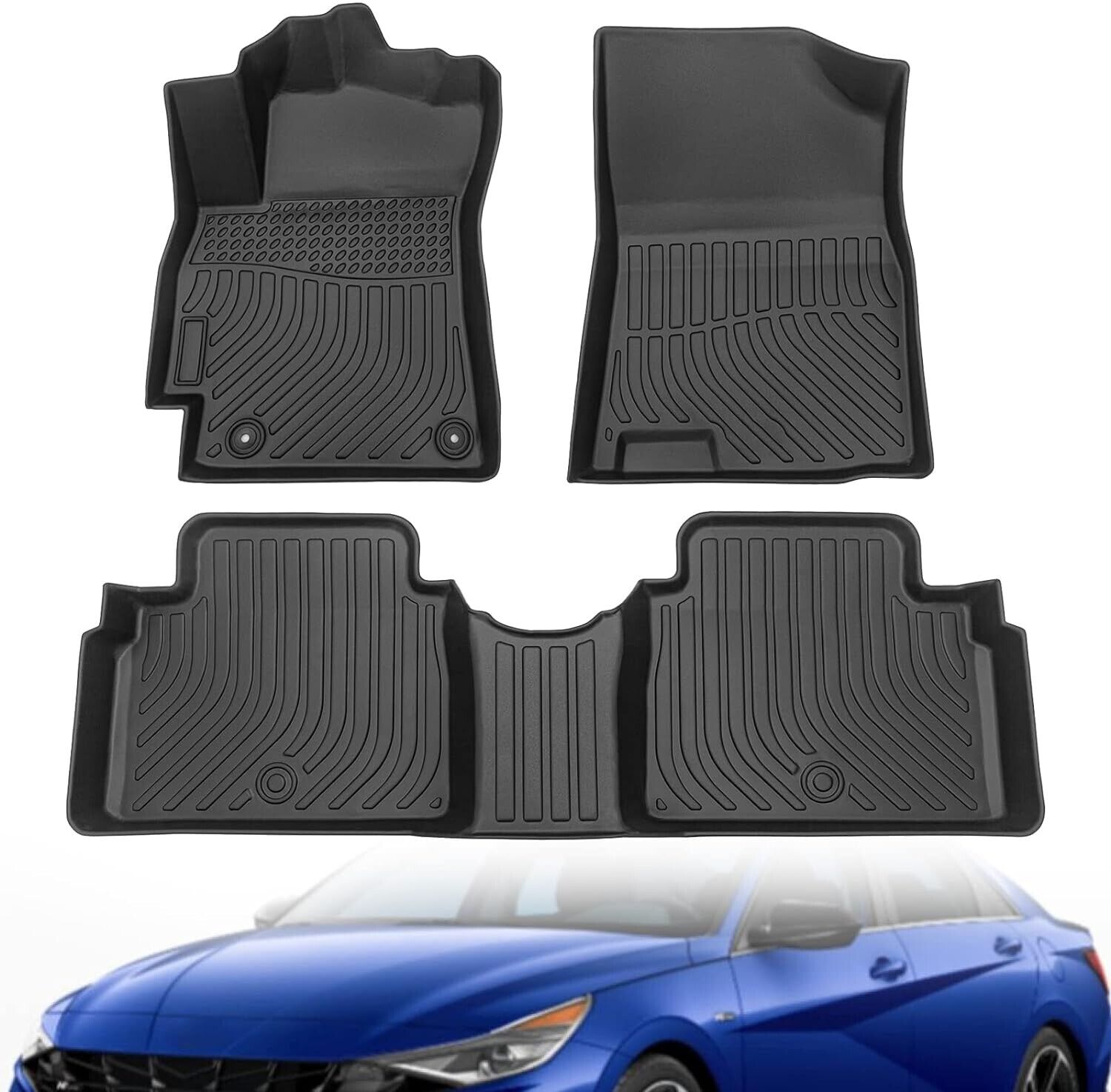 3D TPE All Weather Floor Mat Liners for 2021-2023 Hyundai Elantra Front+Rear Row