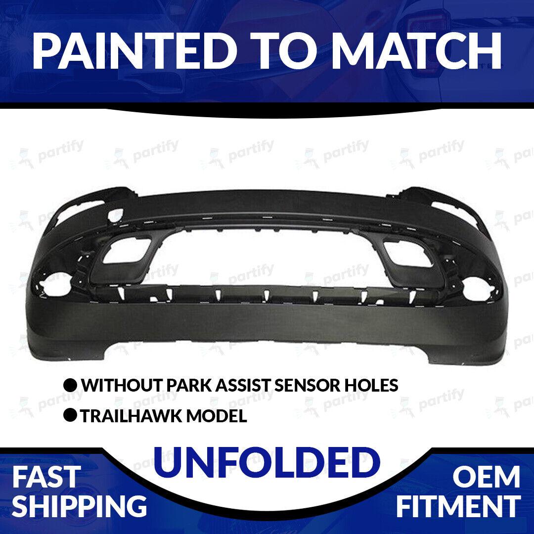 NEW Painted 2014-2018 Jeep Cherokee Unfolded Front Bumper W/O Sensor Holes