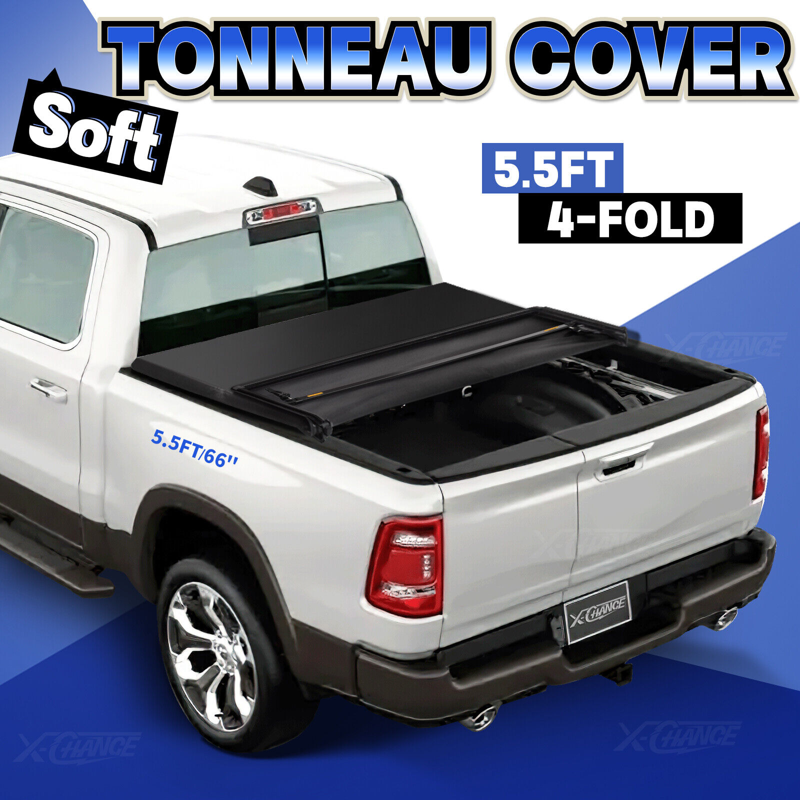 5.5ft 66\'\' Bed Soft Quad 4-fold Tonneau Cover for 2009-2024 Ford F-150 Truck PVC
