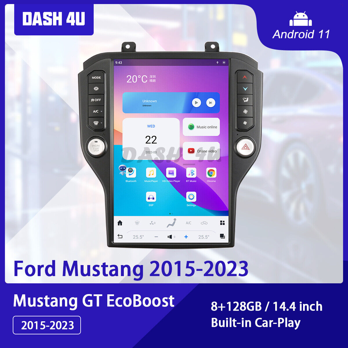 Android Tesla Style Smart Radio GPS Vertical Screen for Ford Mustang 2015-2023