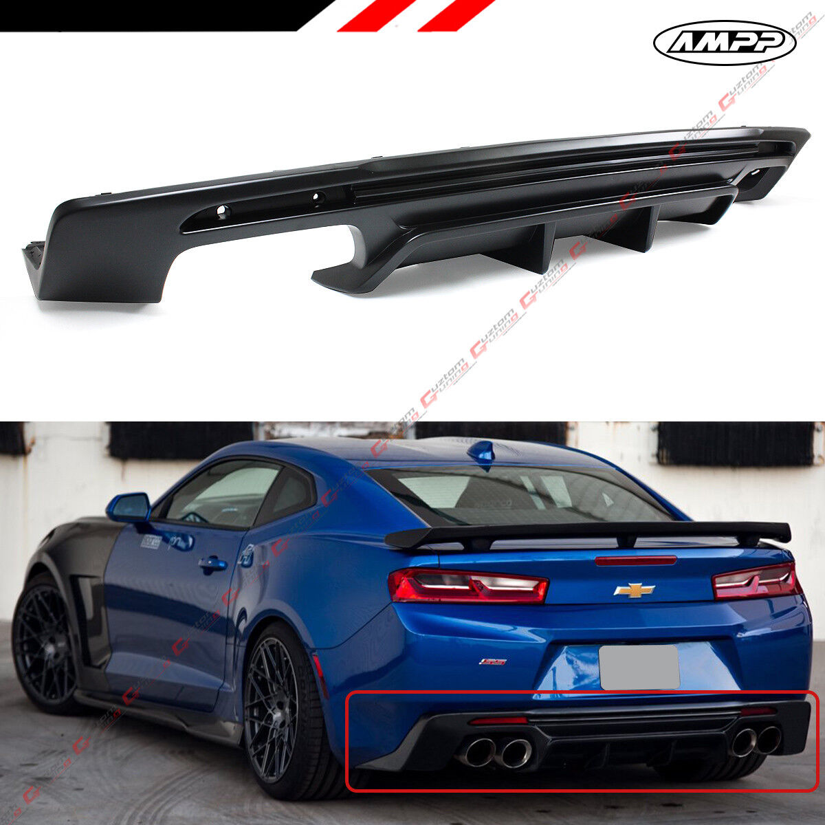For 16-2022 Chevy Camaro LT RS SS Shark Fin Rear Bumper Diffuser Replacement PP