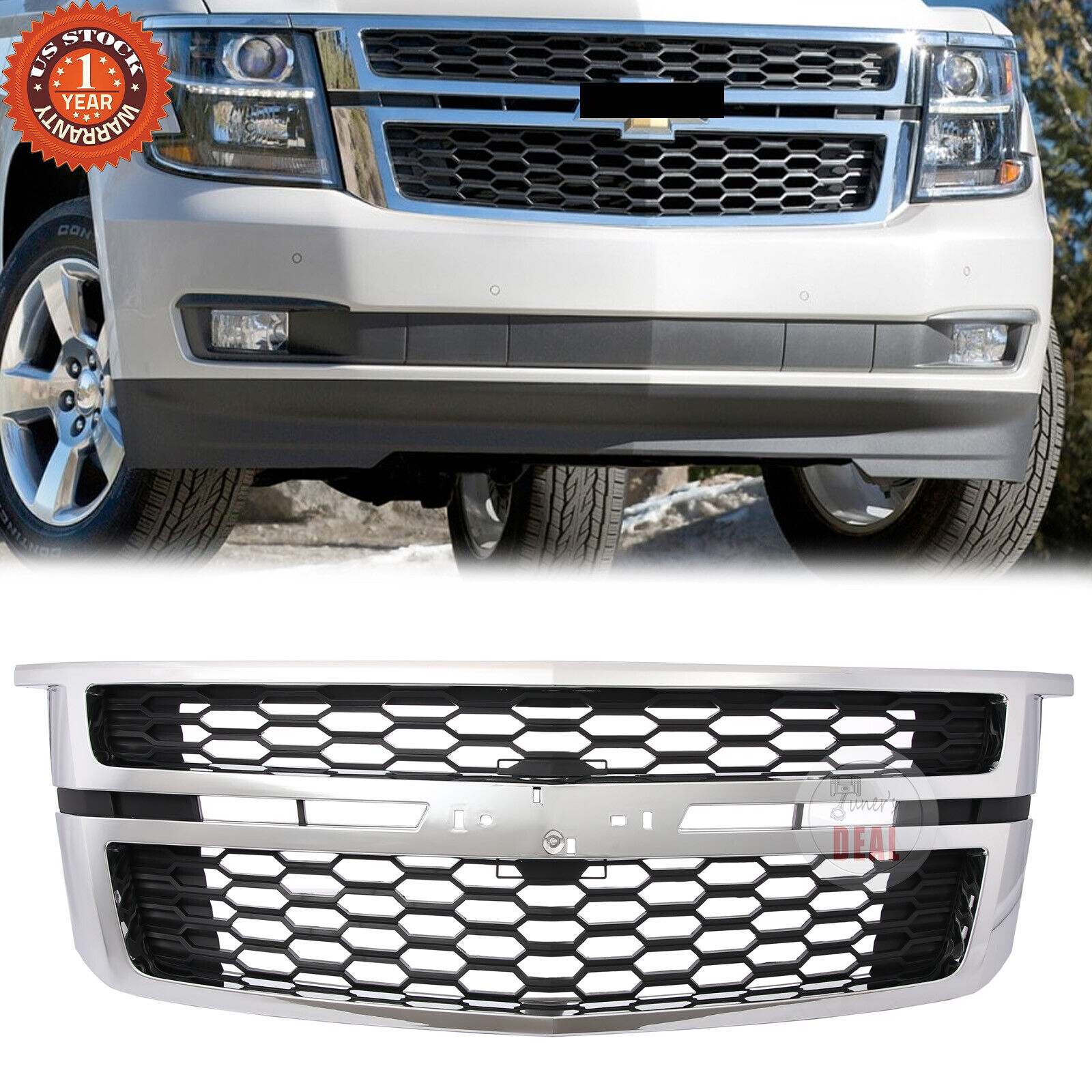 For 2015-2020 Chevrolet Tahoe Suburban Front Upper Grille 84724083 Chrome Black