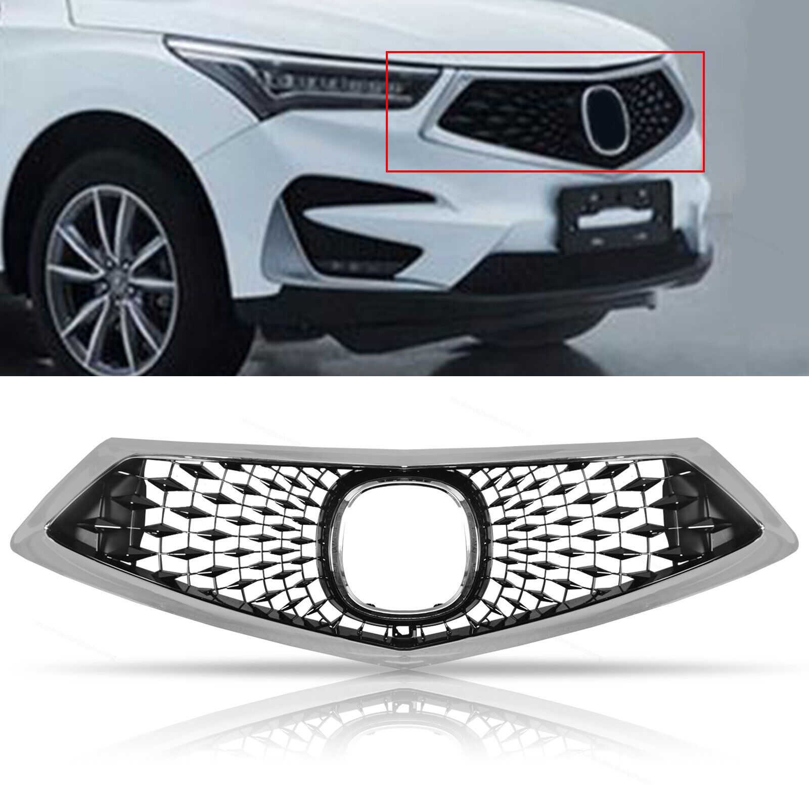 Front Upper Grill Grille Chrome+Black Fits For 2019 2020 2021 Acura RDX