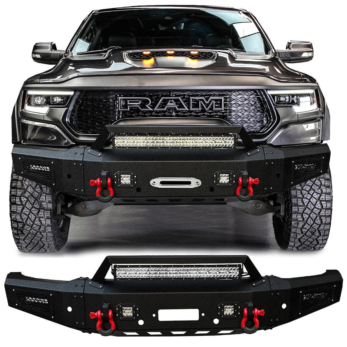 Vijay For 2021-2023 Dodge Ram 1500 TRX Front or Rear Bumper w/D-rings and Lights