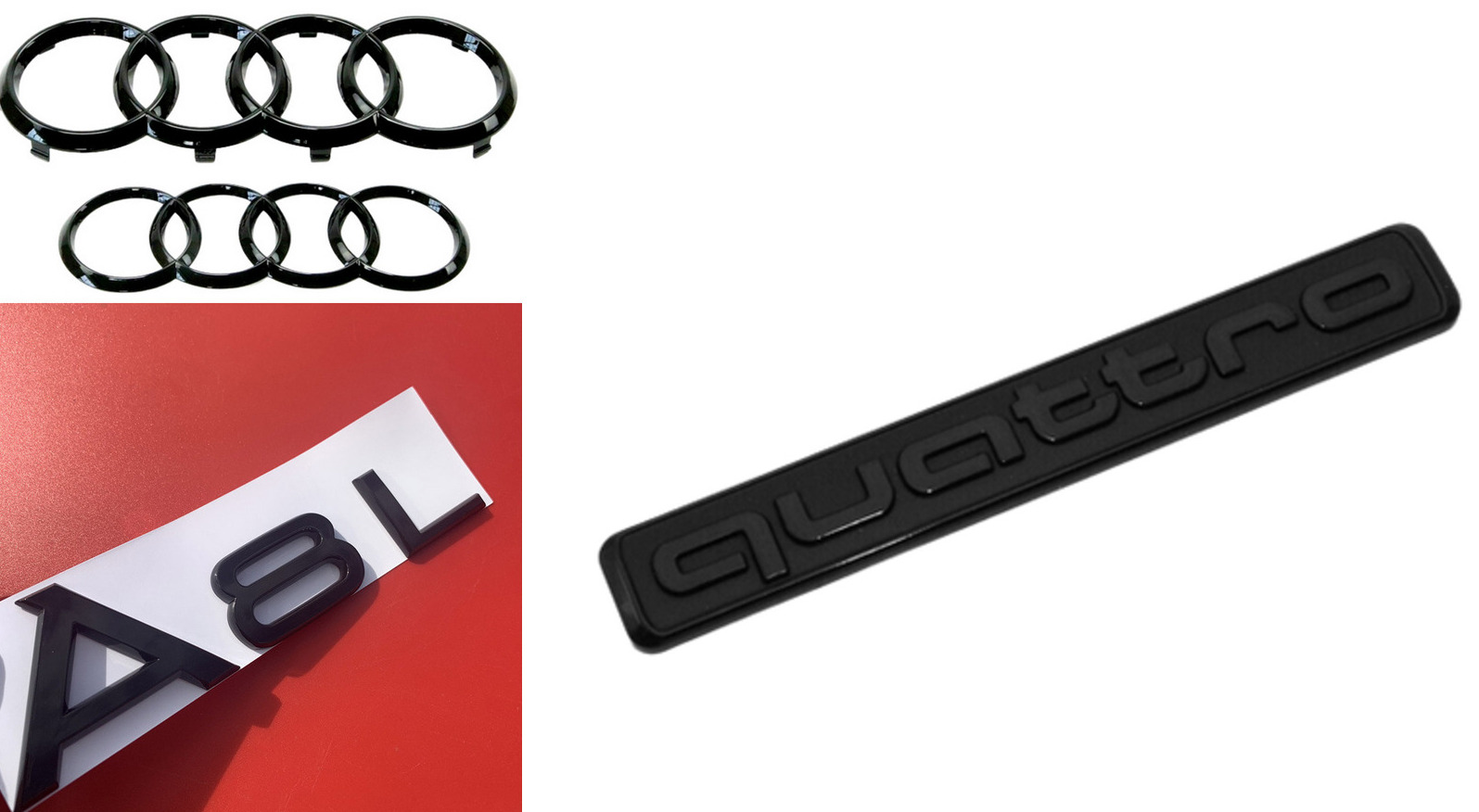 For Audi A8L Hood Rear Rings Badge Grille Emblem Quattro Gloss Black 2011
