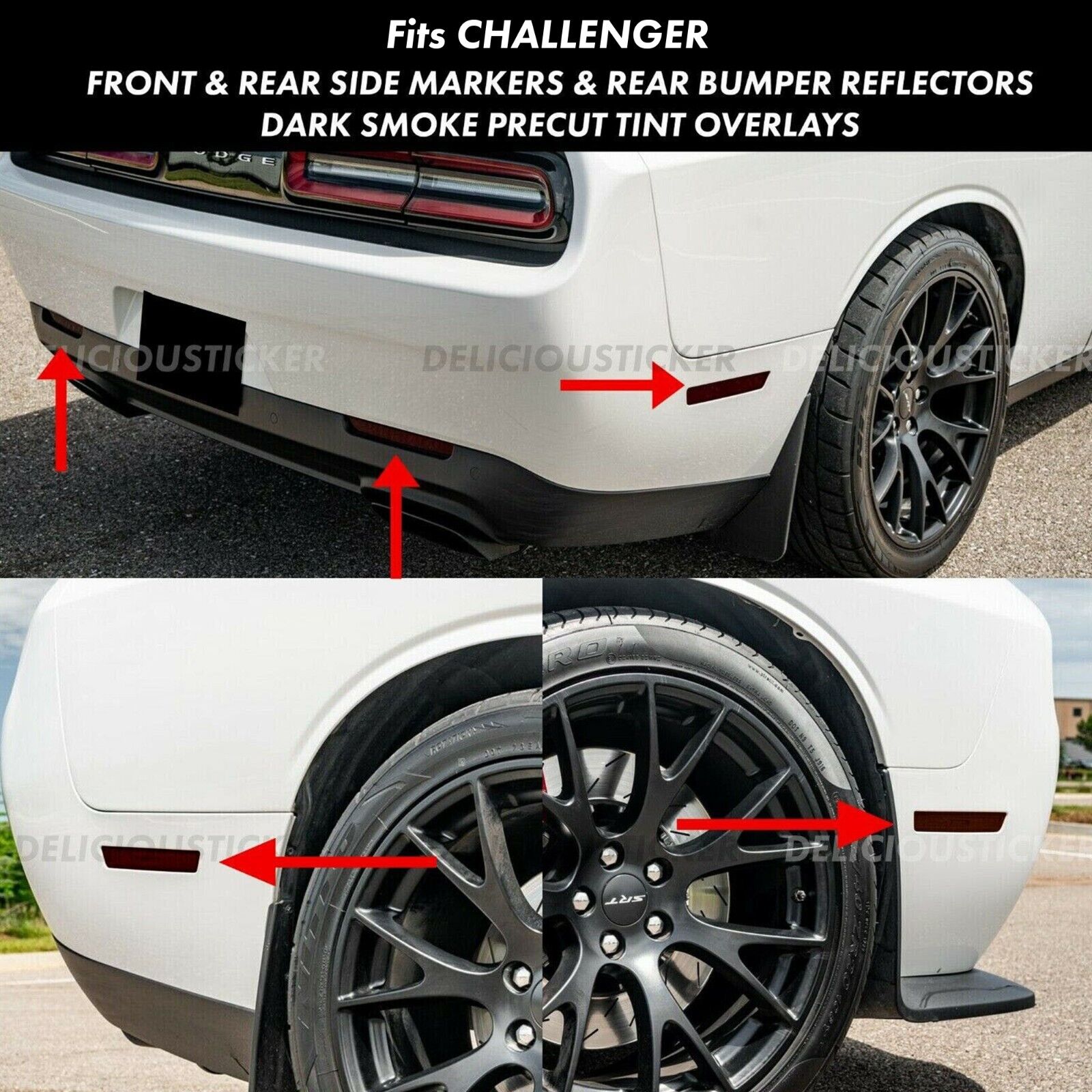 For 15-2023 Dodge Challenger SMOKE Front & Rear Side Marker Reflector Vinyl Tint