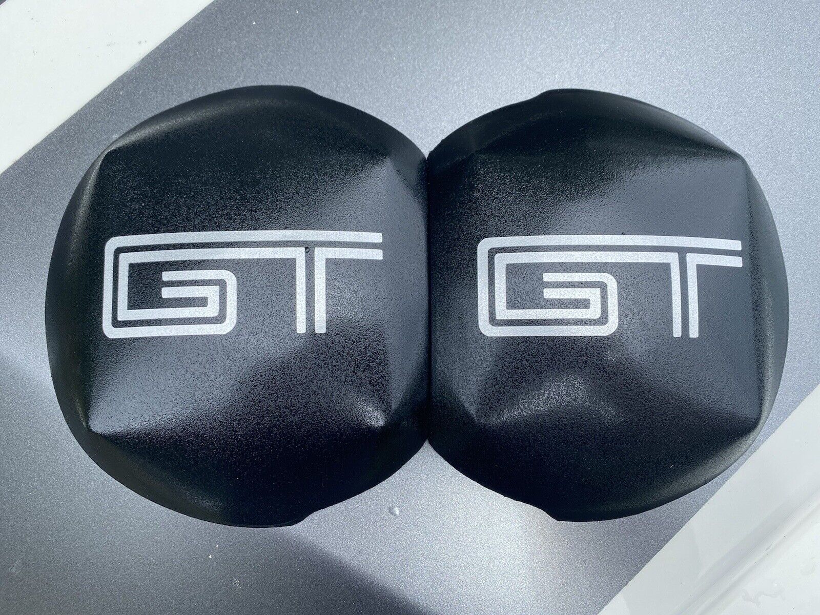 05-14 Mustang Black Satin Strut Tower Covers Caps (GT LOGO) Choose Logo Color